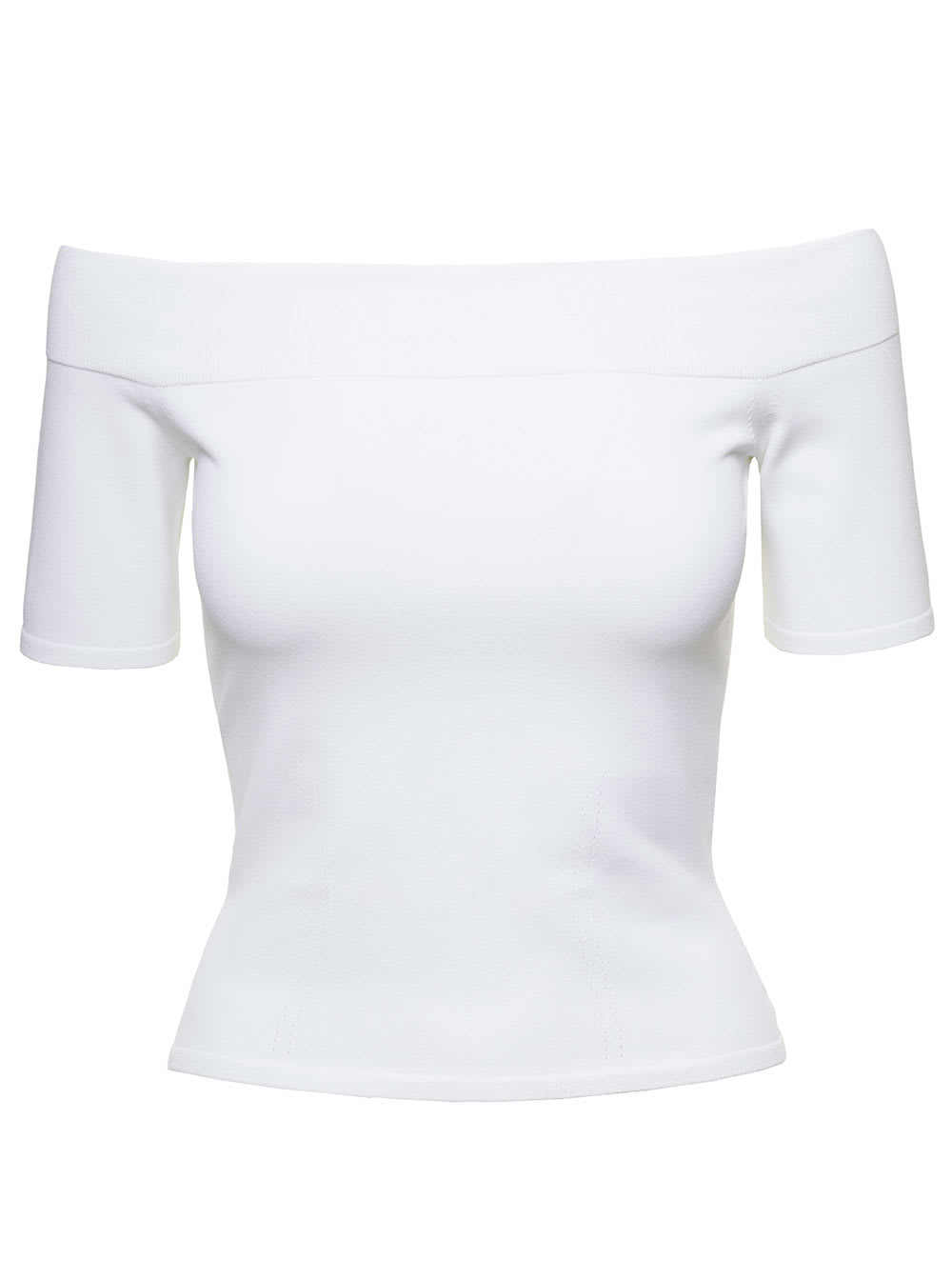 Shop Alexander Mcqueen White Off-the-shoulders Top With Straight Neckline In Viscose Blend Woman