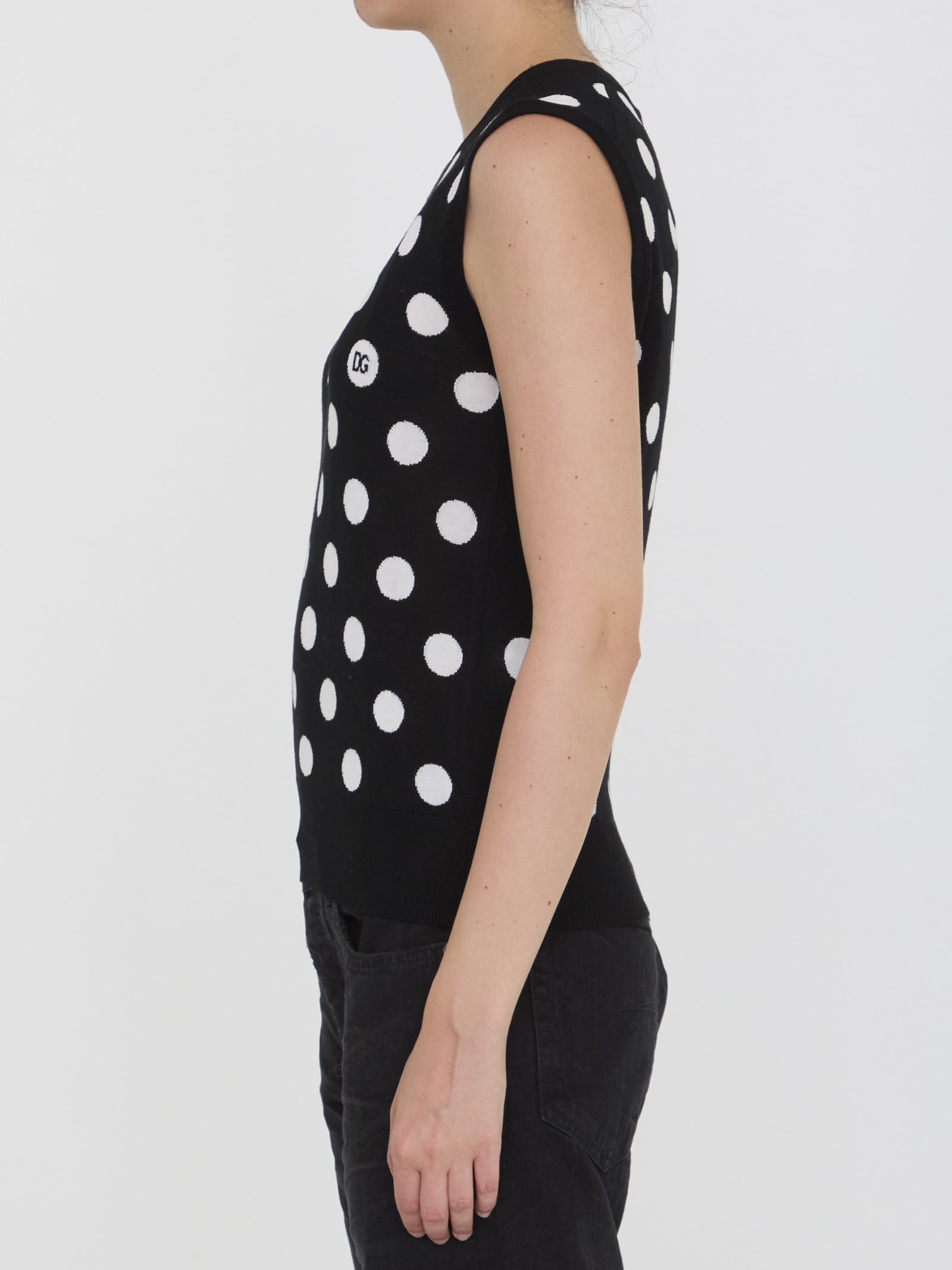 Shop Dolce & Gabbana Top With Polka-dot Motif In Black