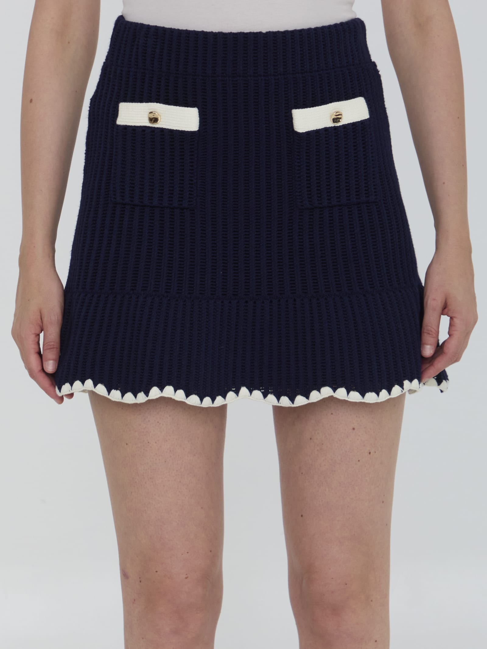 Shop Self-portrait Crochet Miniskirt In Blue