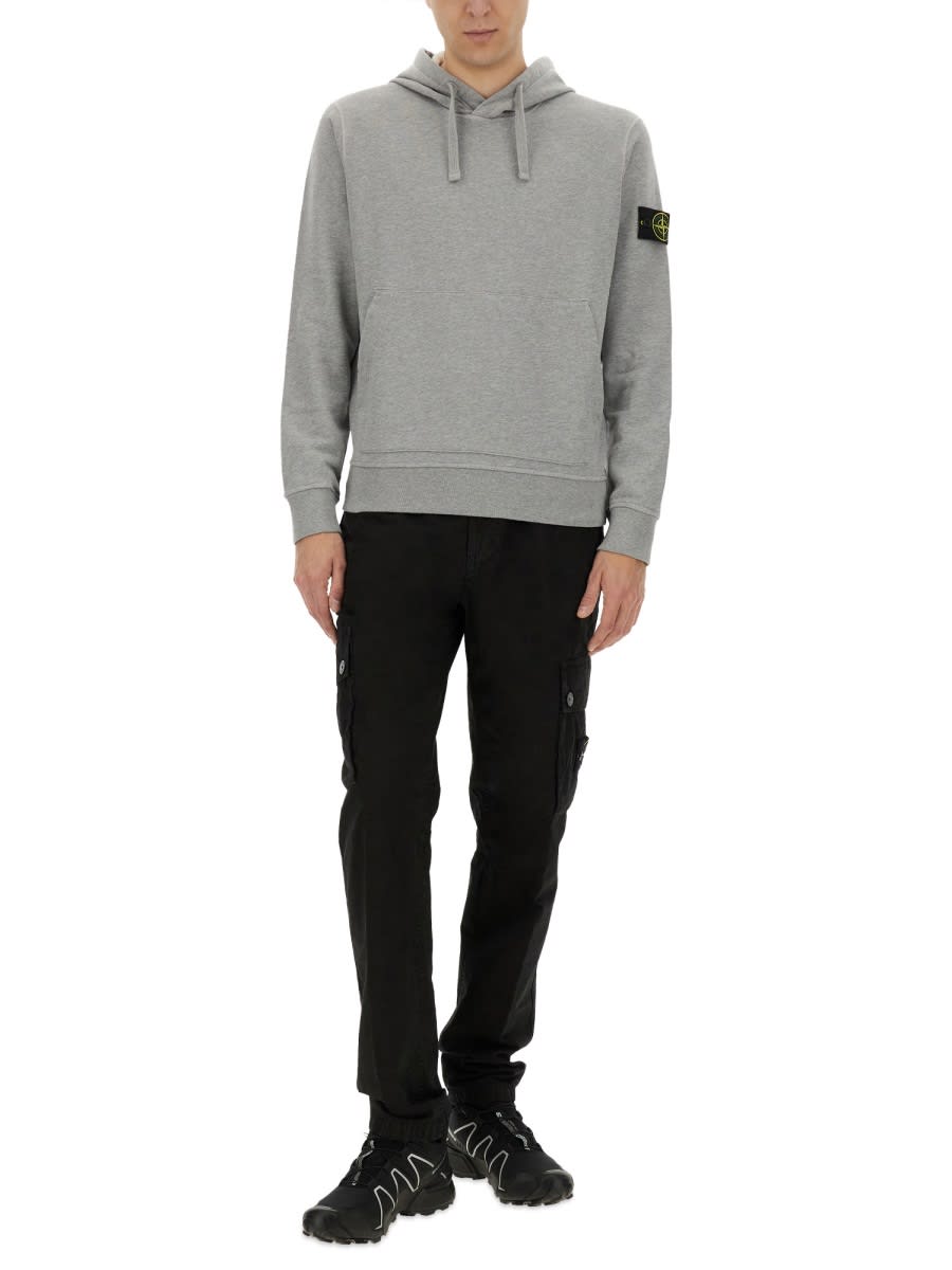 Stone Island Black Slim Cargo Pants With Elasticated Waist And Logo Patch In Stretch Cotton Man In Black