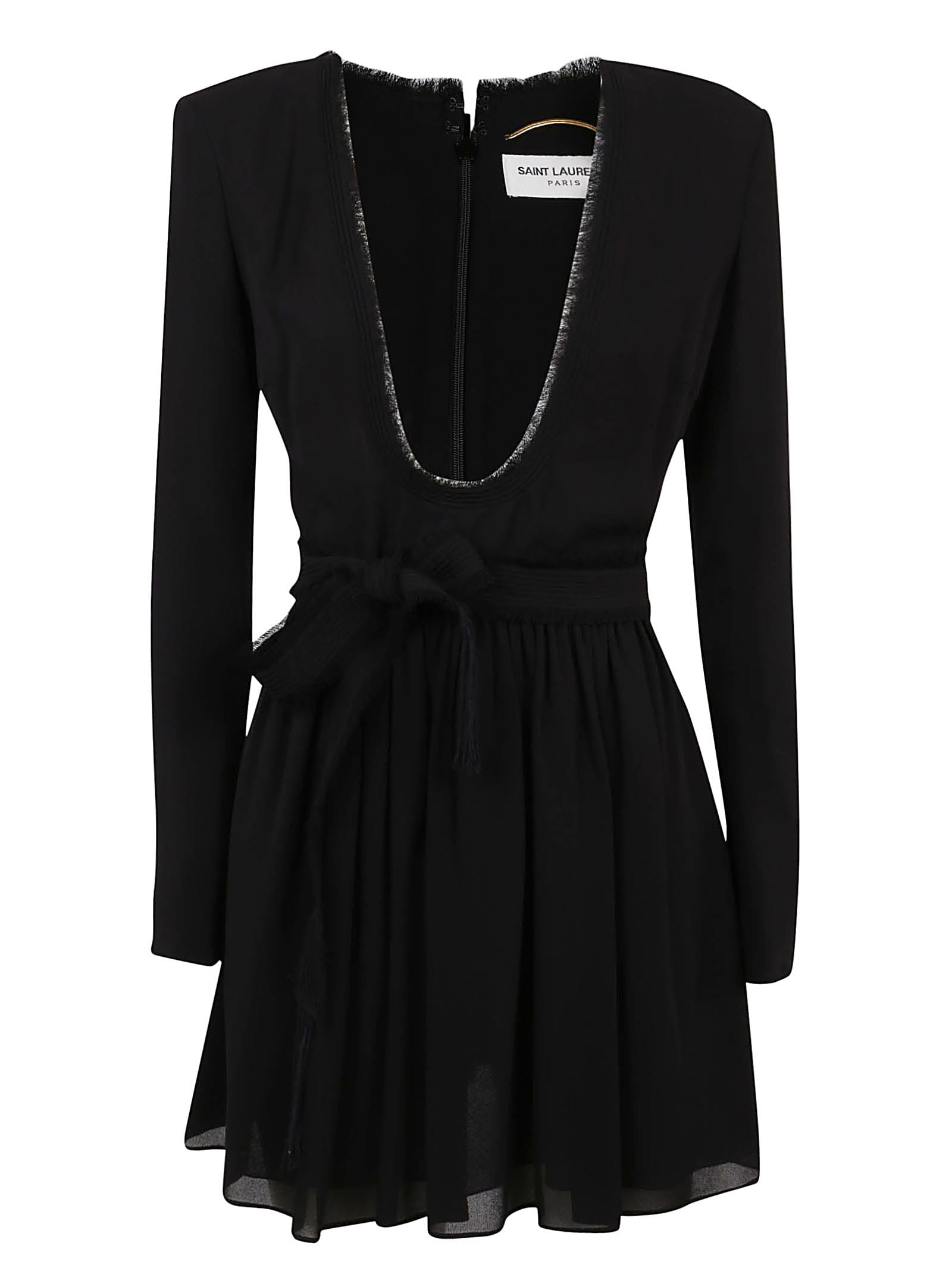 Saint Laurent U-neck Belted Dress In Black