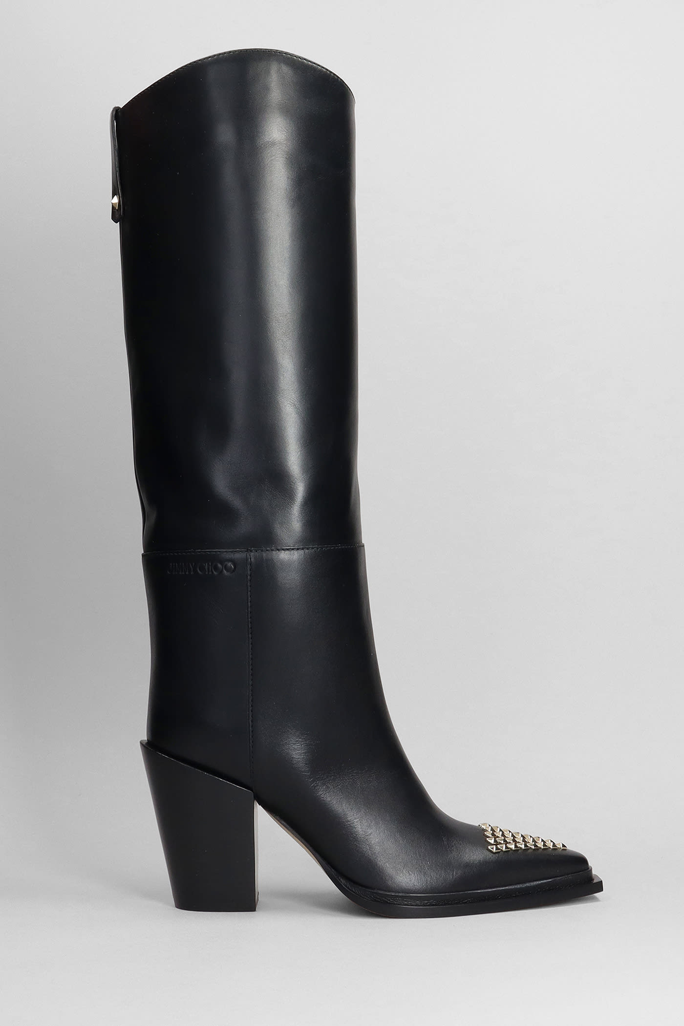JIMMY CHOO CECE HIGH HEELS BOOTS IN BLACK LEATHER