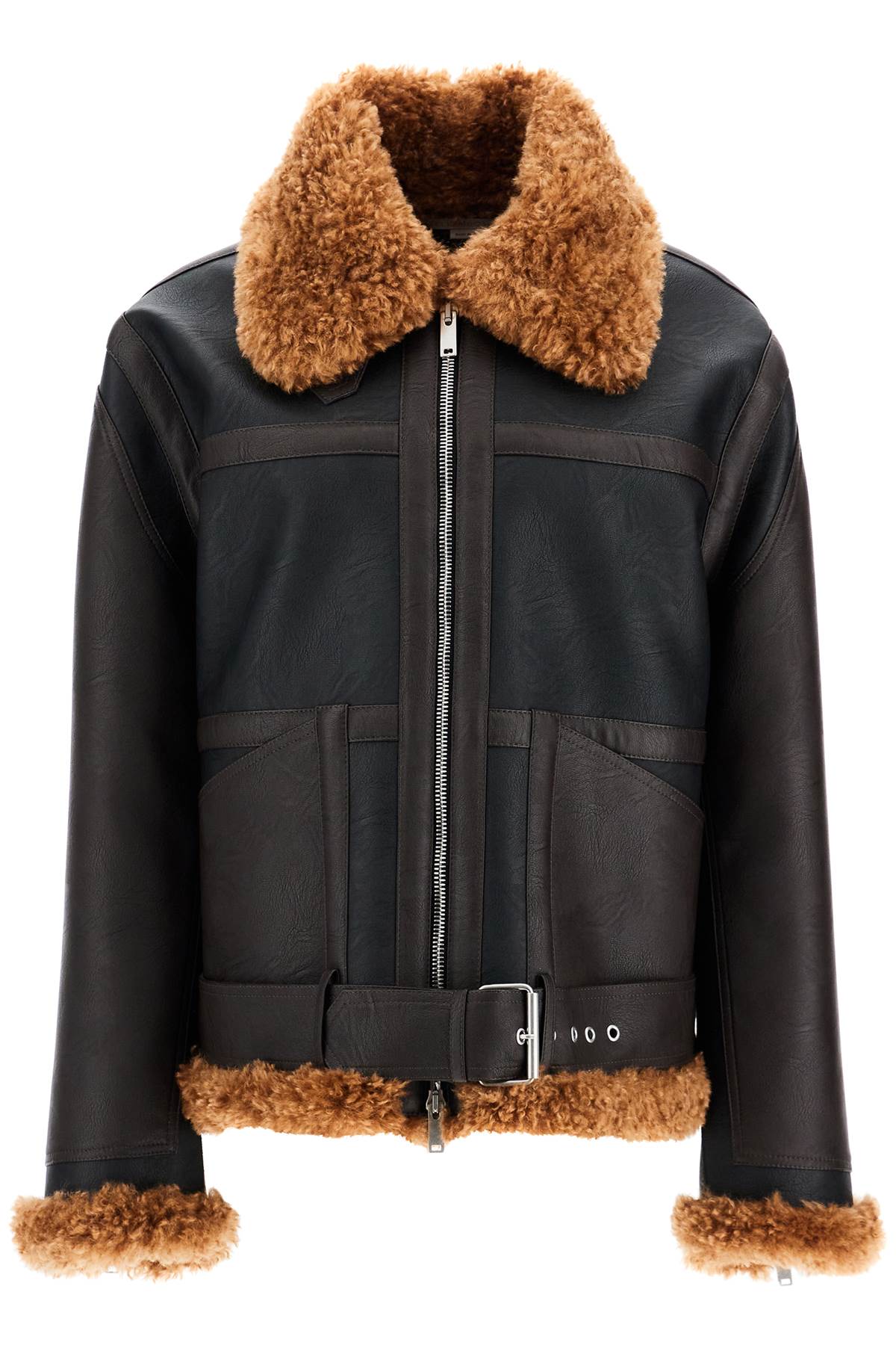 Shop Stella Mccartney Vegan Leather And Teddy Biker Jacket In Black (black)