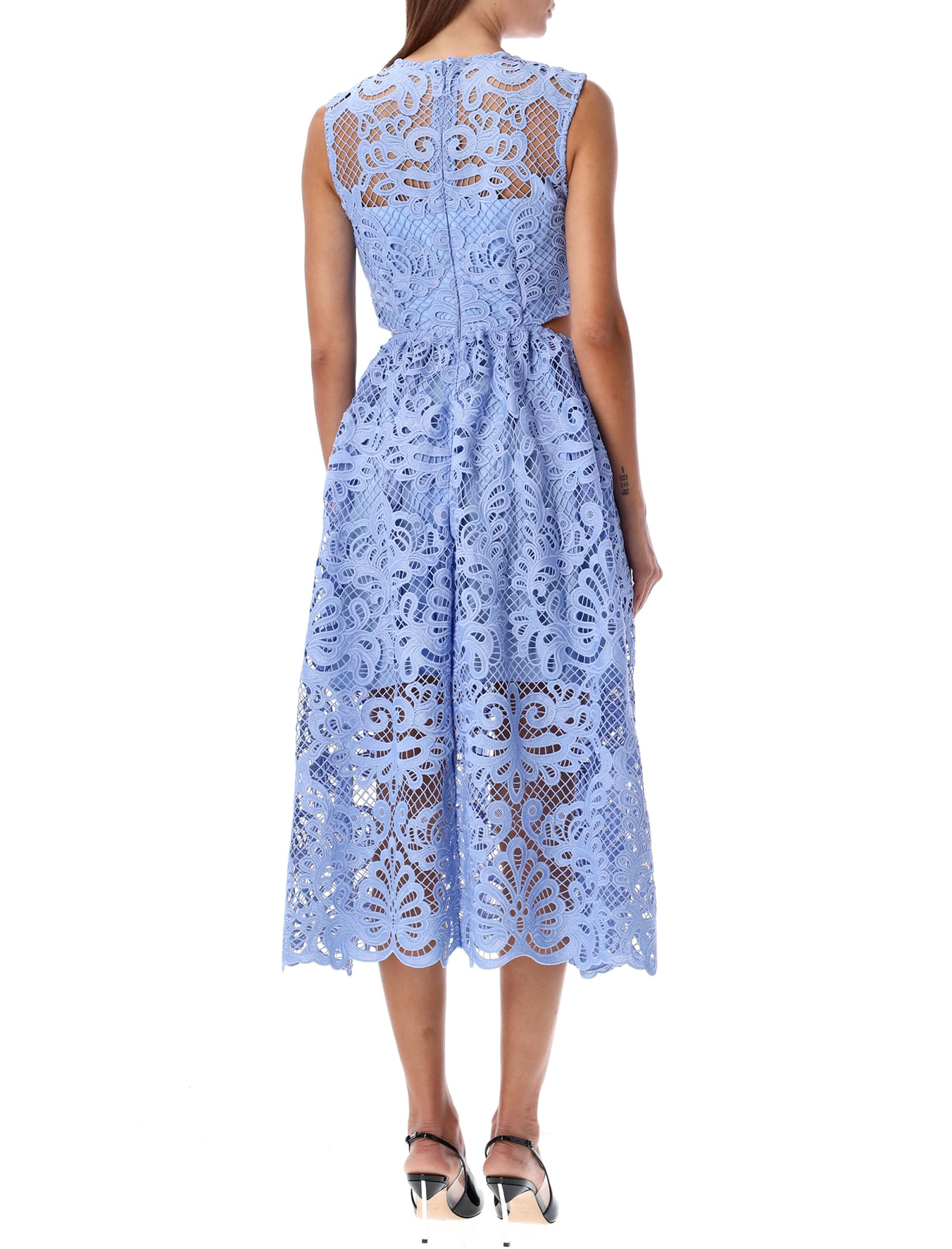 Shop Self-portrait Lace Cut Out Midi Dress In Light Blue