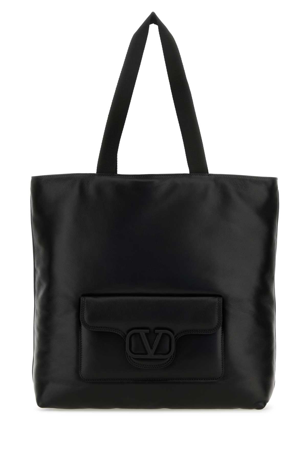 Shop Valentino Black Nappa Leather  Garavani Noir Shopping Bag In Nero