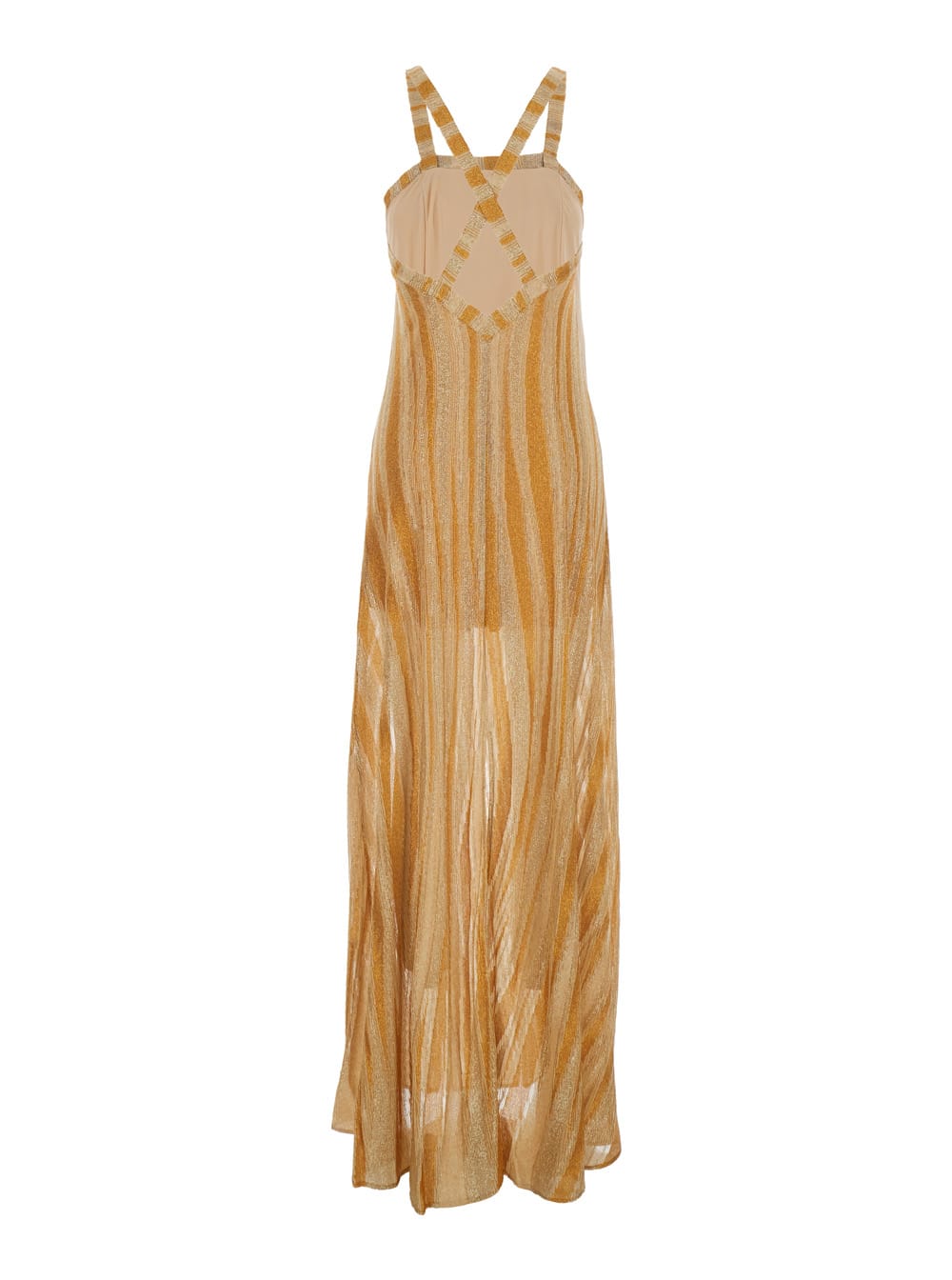 FORTE FORTE METALLIC LONG SLEEVELESS DRESS WITH SQUARE NECK AND CRISS-CROSSED SHOULDER STRAPS ON THE REAR IN TEC