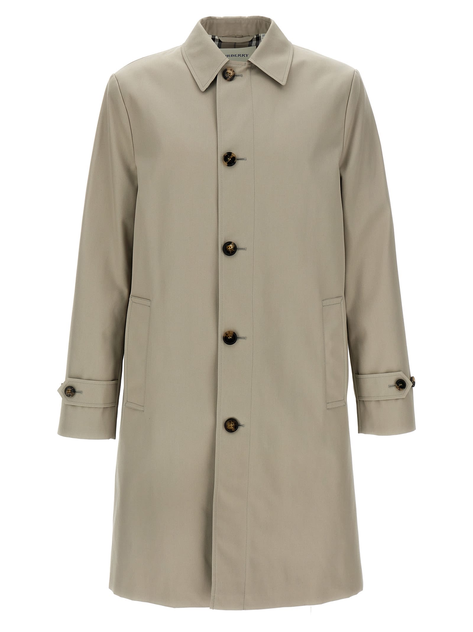 Burberry Long Cotton Double-breasted Coat With Notched Lapel In Gray