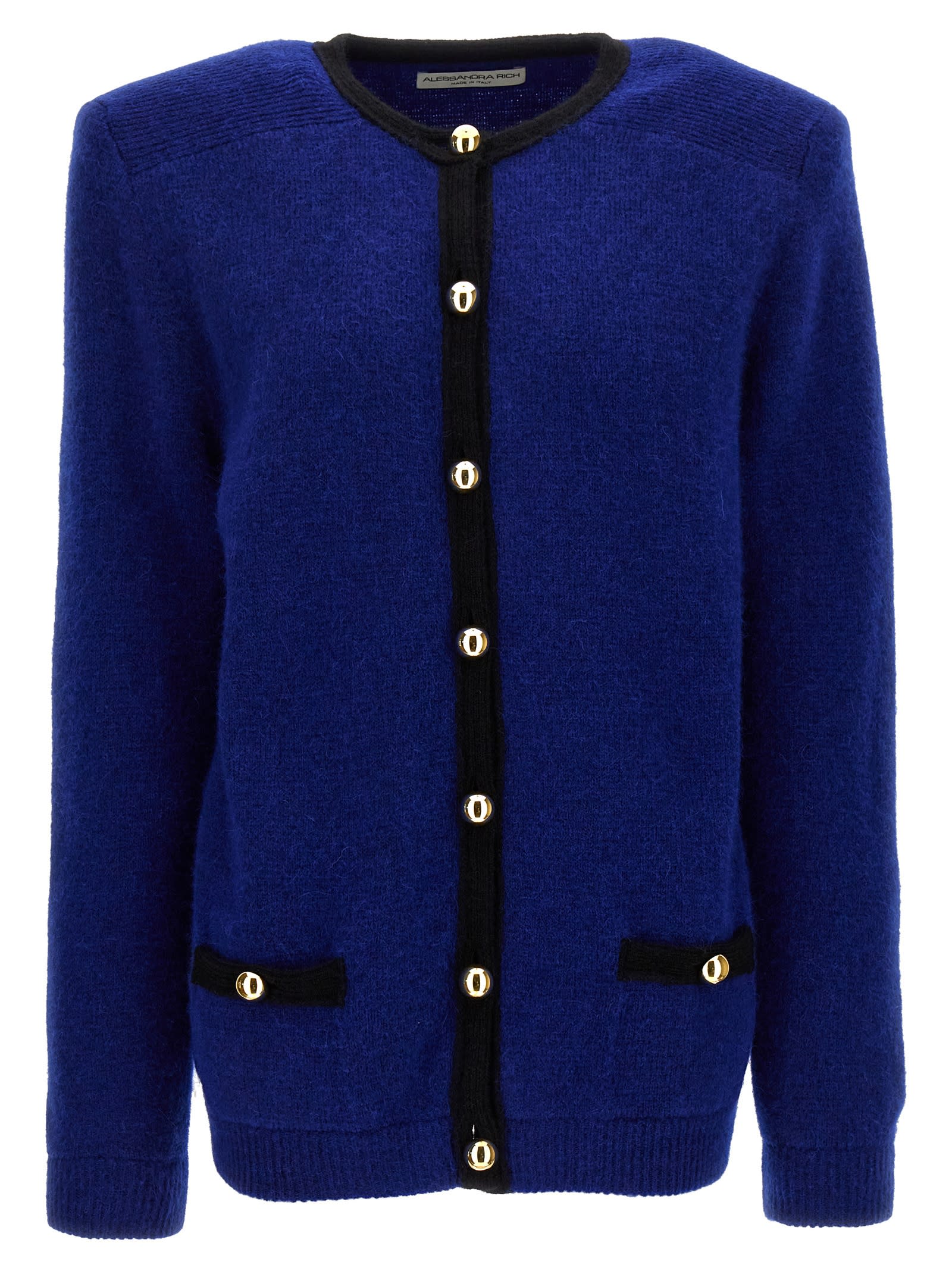 Shop Alessandra Rich Alpaca Cardigan In Blue