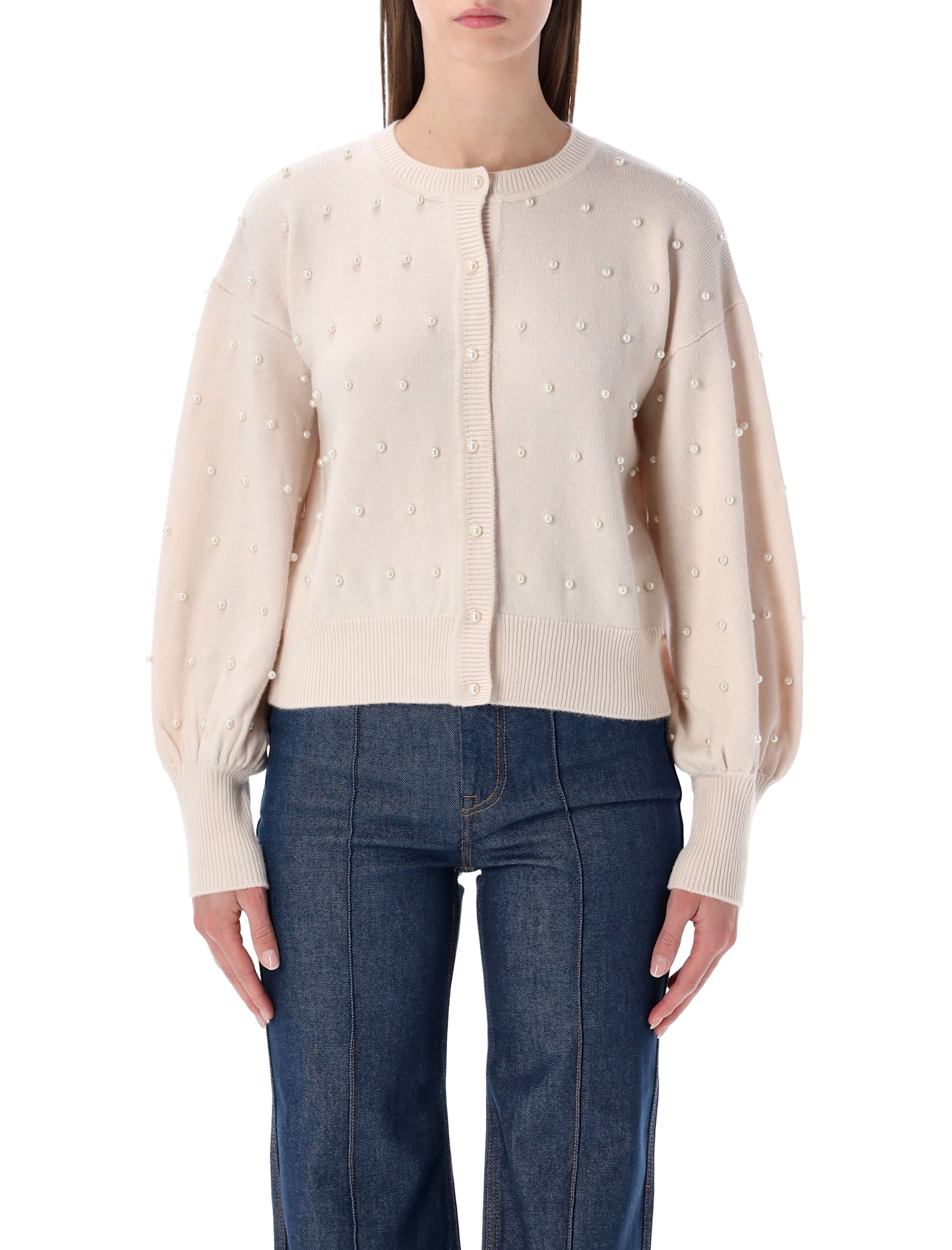 Zimmermann Cream Wool Beaded Cardigan In Neutral