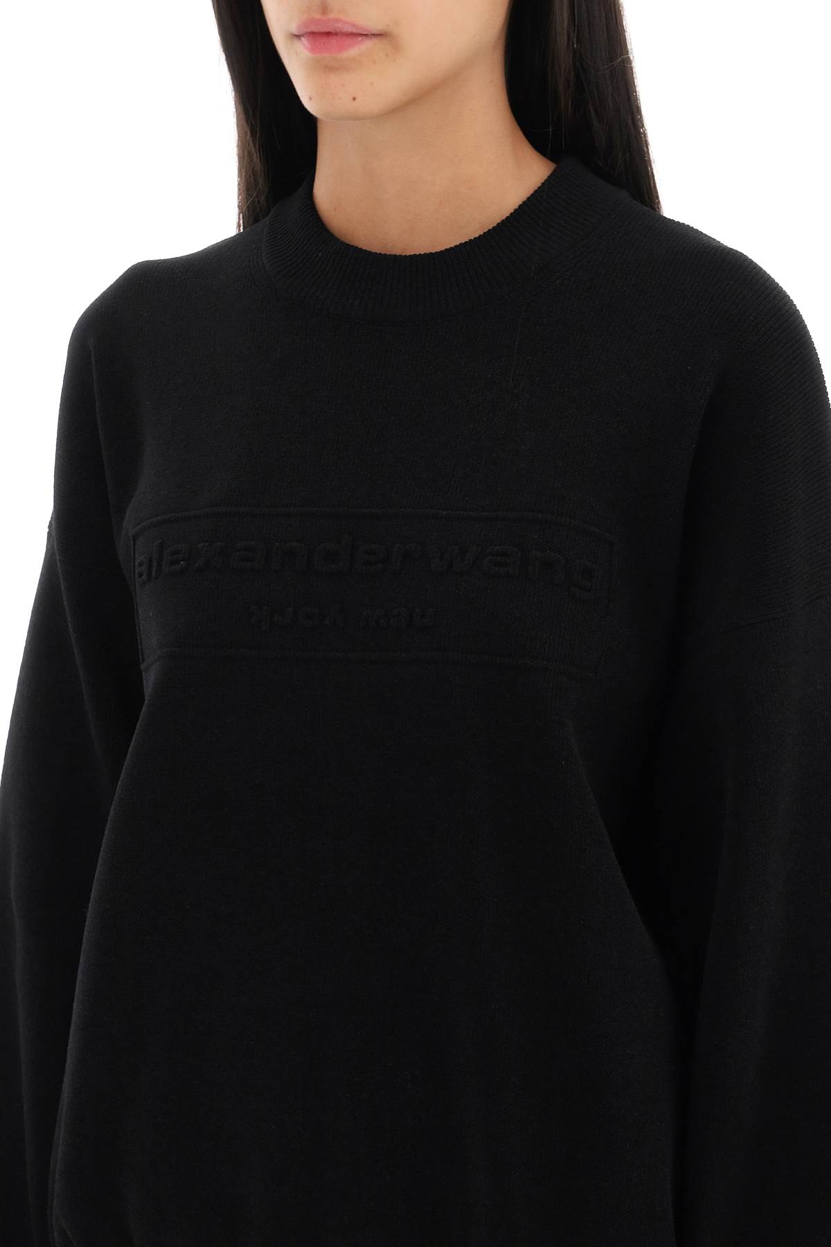 Shop Alexander Wang Crew-neck Sweater With Embossed Logo In Black (black)