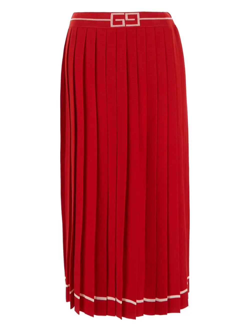 Shop Gucci Pleated Wool Skirt In Red