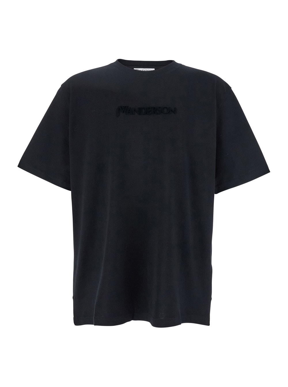 Jw Anderson Black Crewneck T-shirt With Logo Lettering Embroidery On The Front In Cotton Man In Black