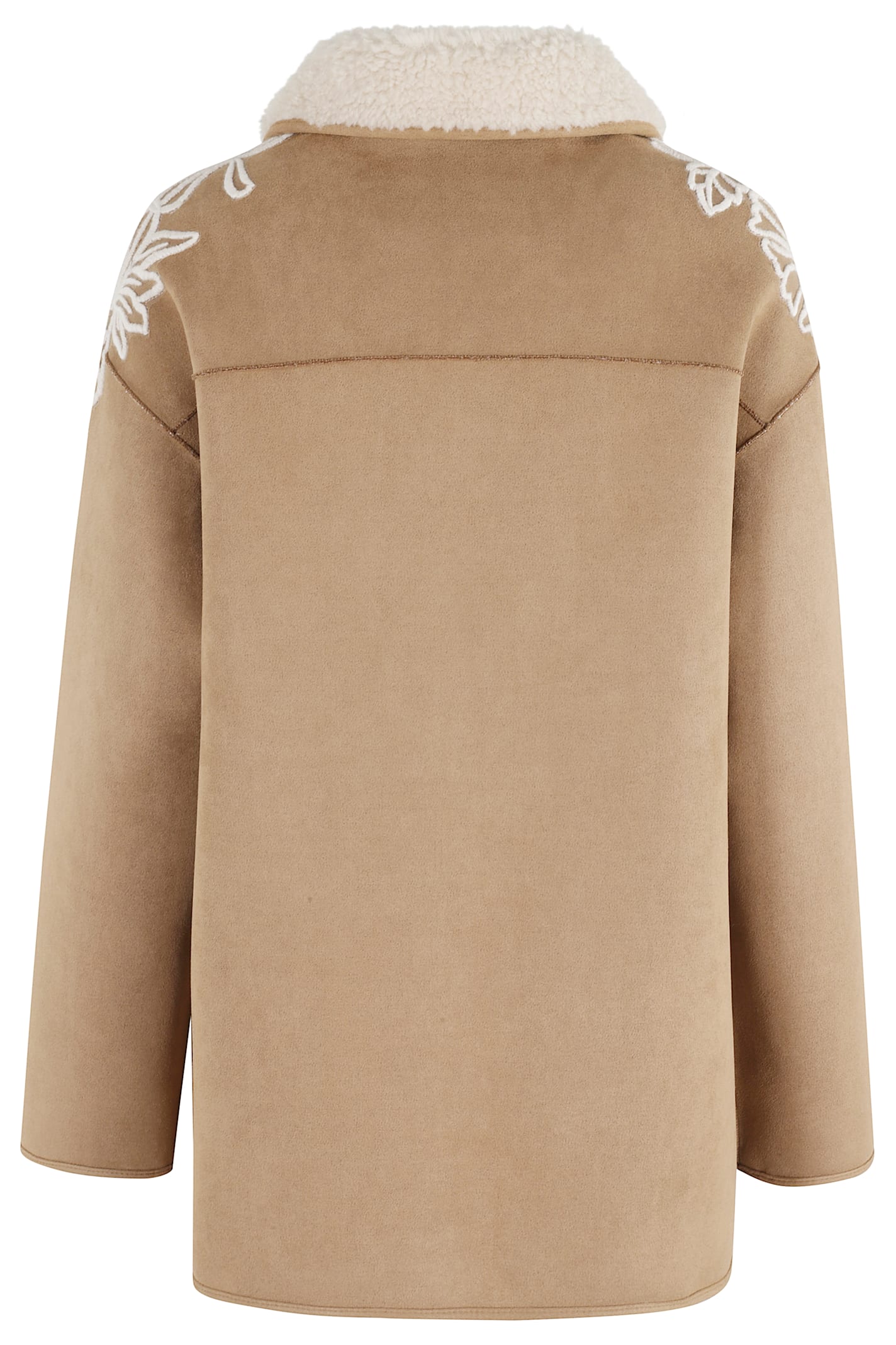 Ermanno Firenze Floral-embroidered Suede Jacket In Brown