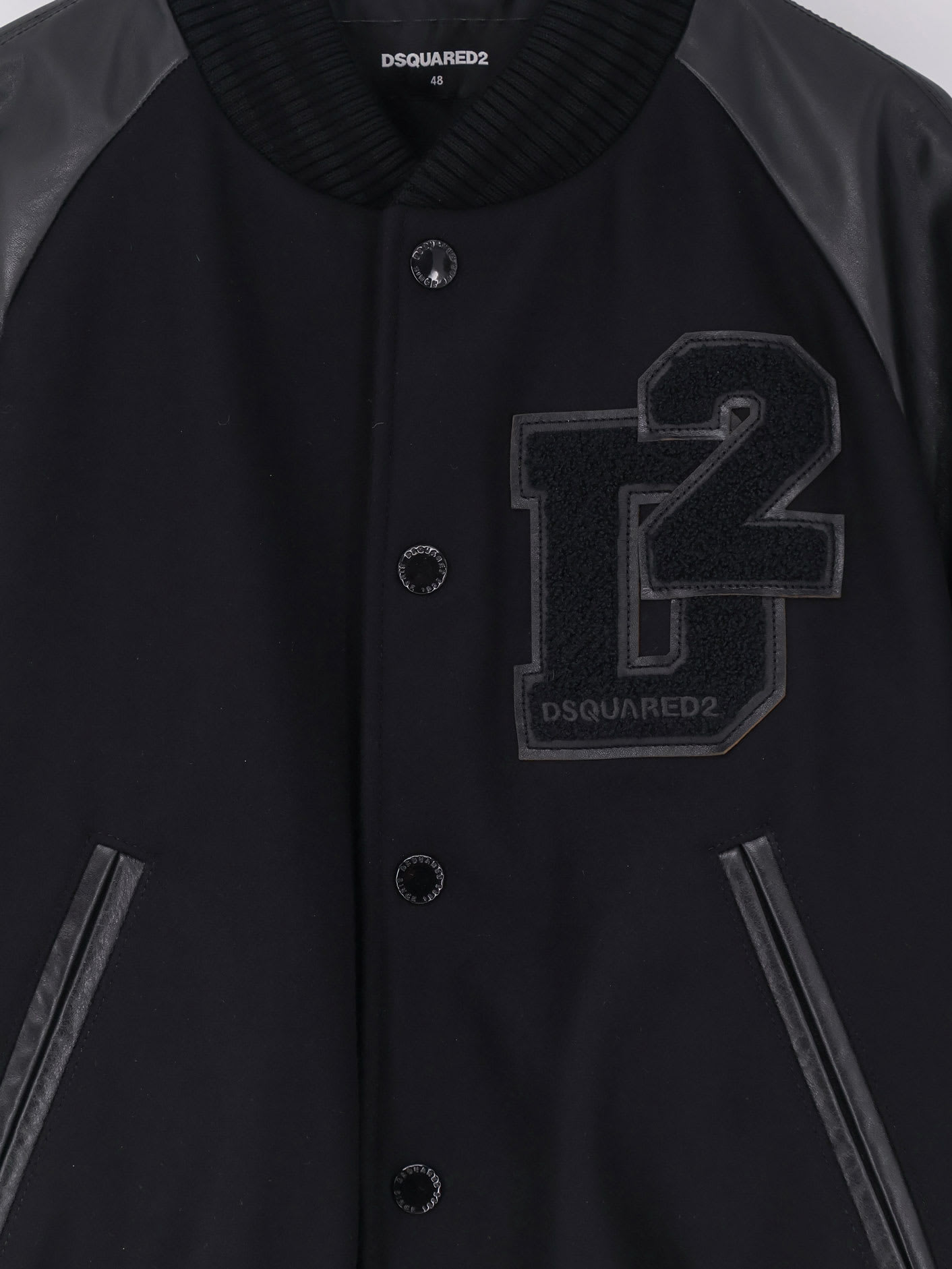 Dsquared2 Men Wool Jacket With Leather Sleeves In Black