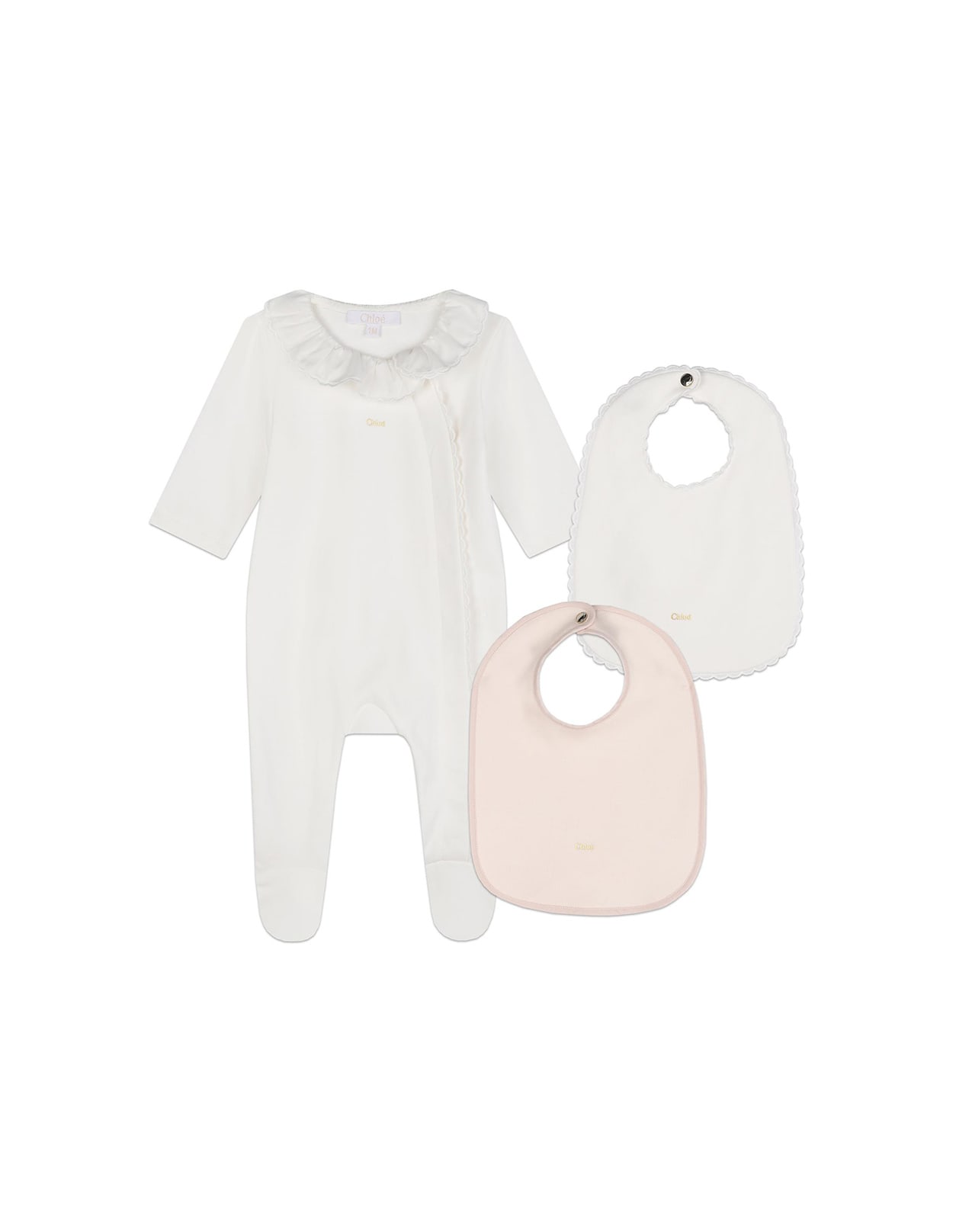 Chloé Babies' Gift Set With White Romper And Bibs