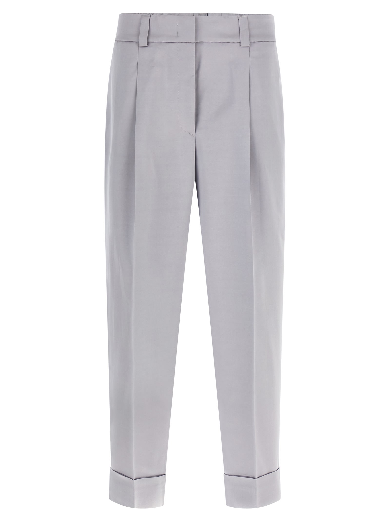 Peserico Pleated-front Satin Trousers In Gray