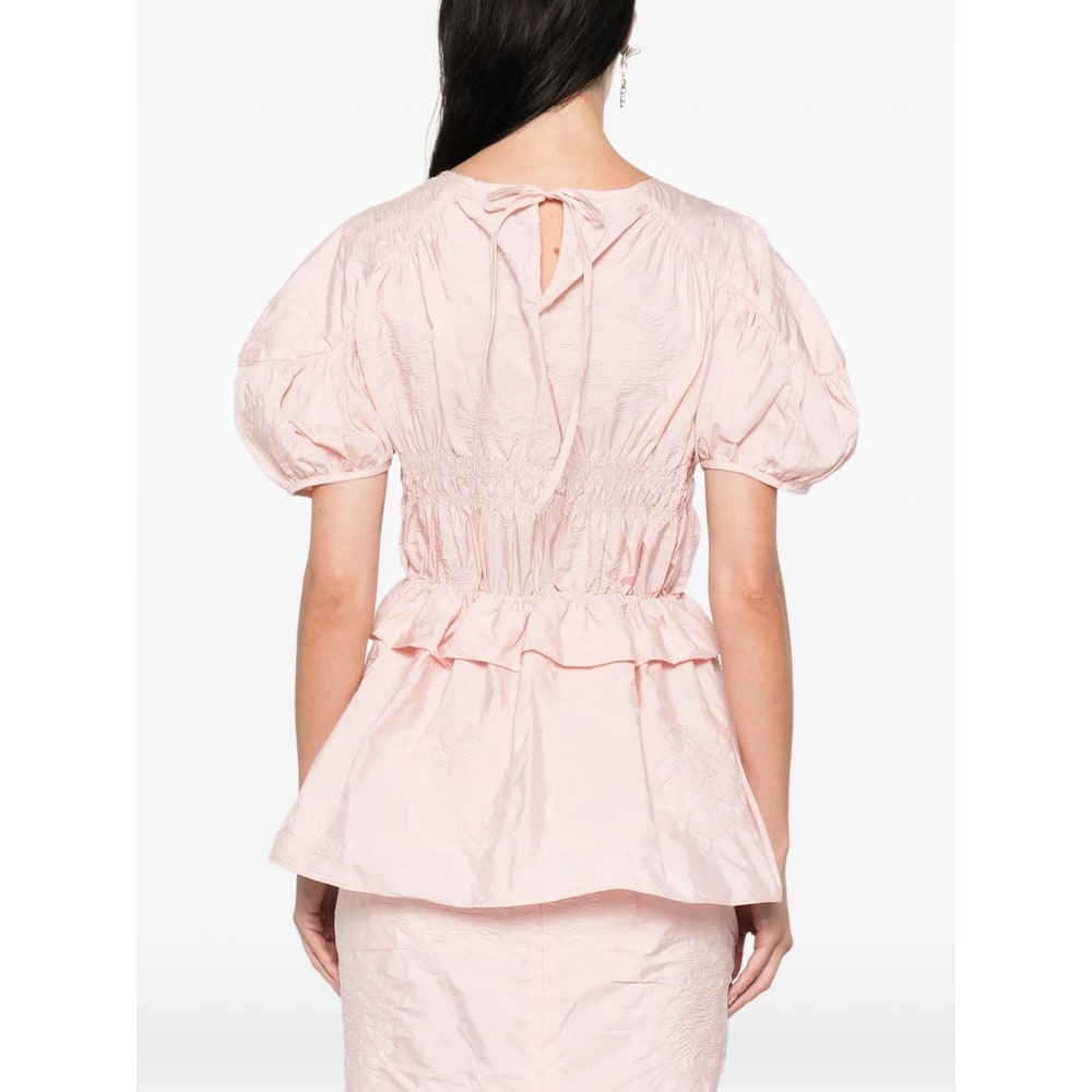 Cecilie Bahnsen Puff-sleeve Ruffled Top In Pink