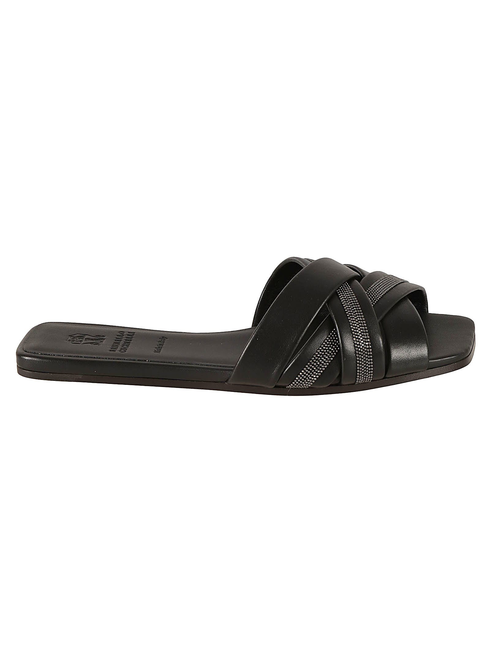 Shop Brunello Cucinelli Cross-strap Embellished Flat Sandals In Black