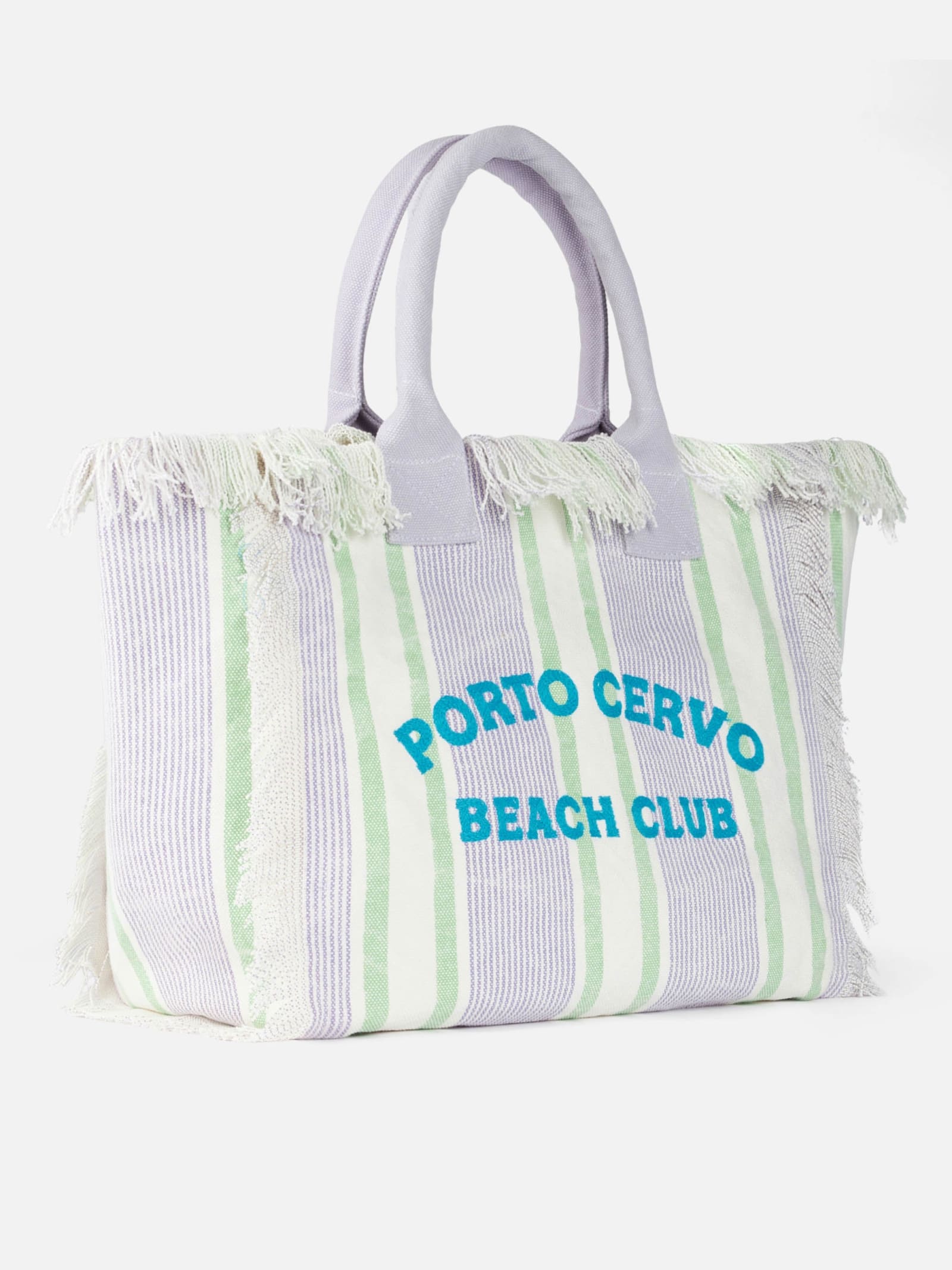 Mc2 Saint Barth Porto Cervo Beach Club Striped Cotton Canvas Vanity Tote Bag In Pink