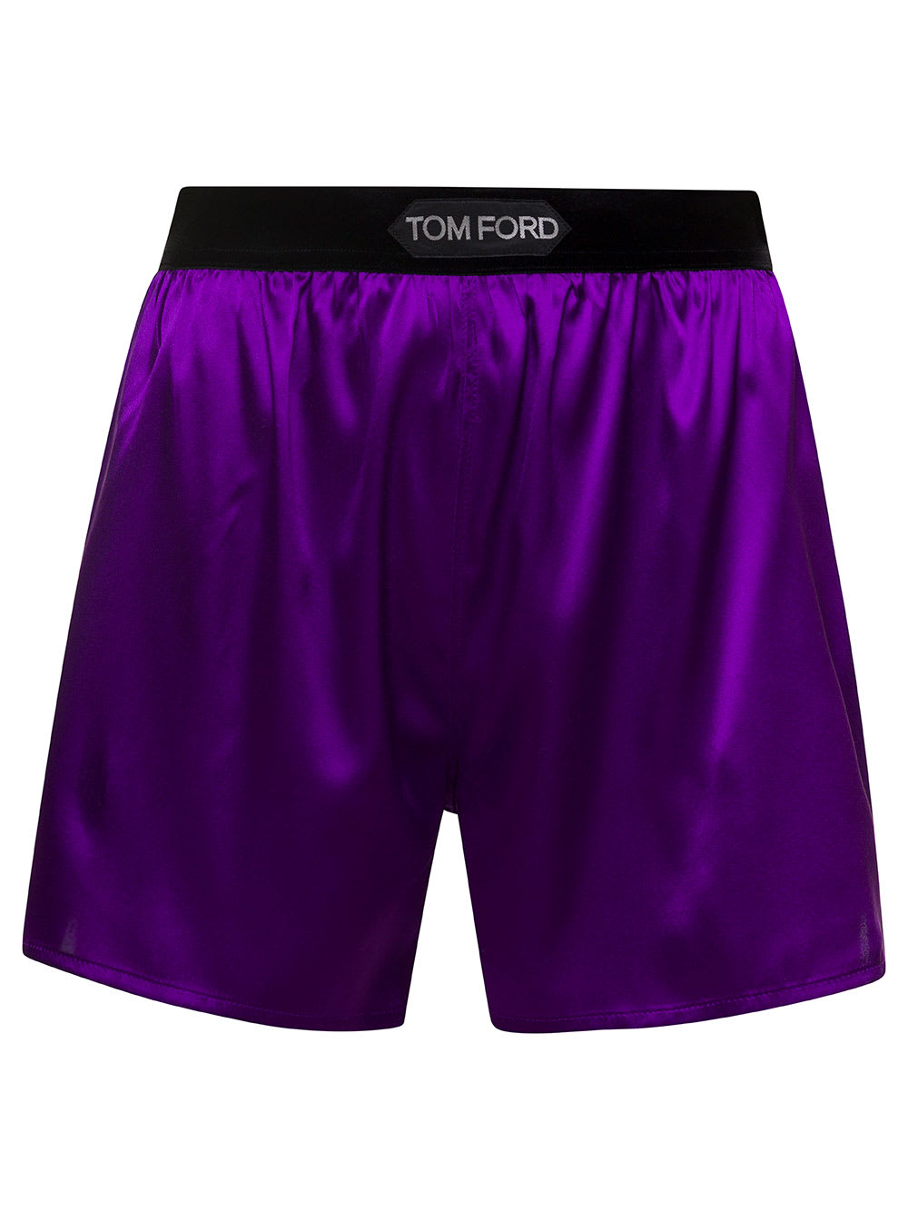 Tom Ford Logo Silk Satin Mini Shorts In Purple
