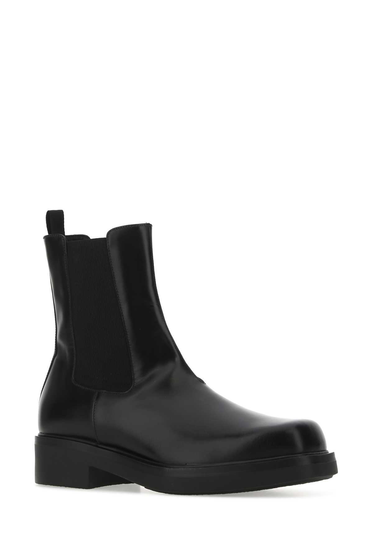 Prada Black Leather Ankle Boots In F0002