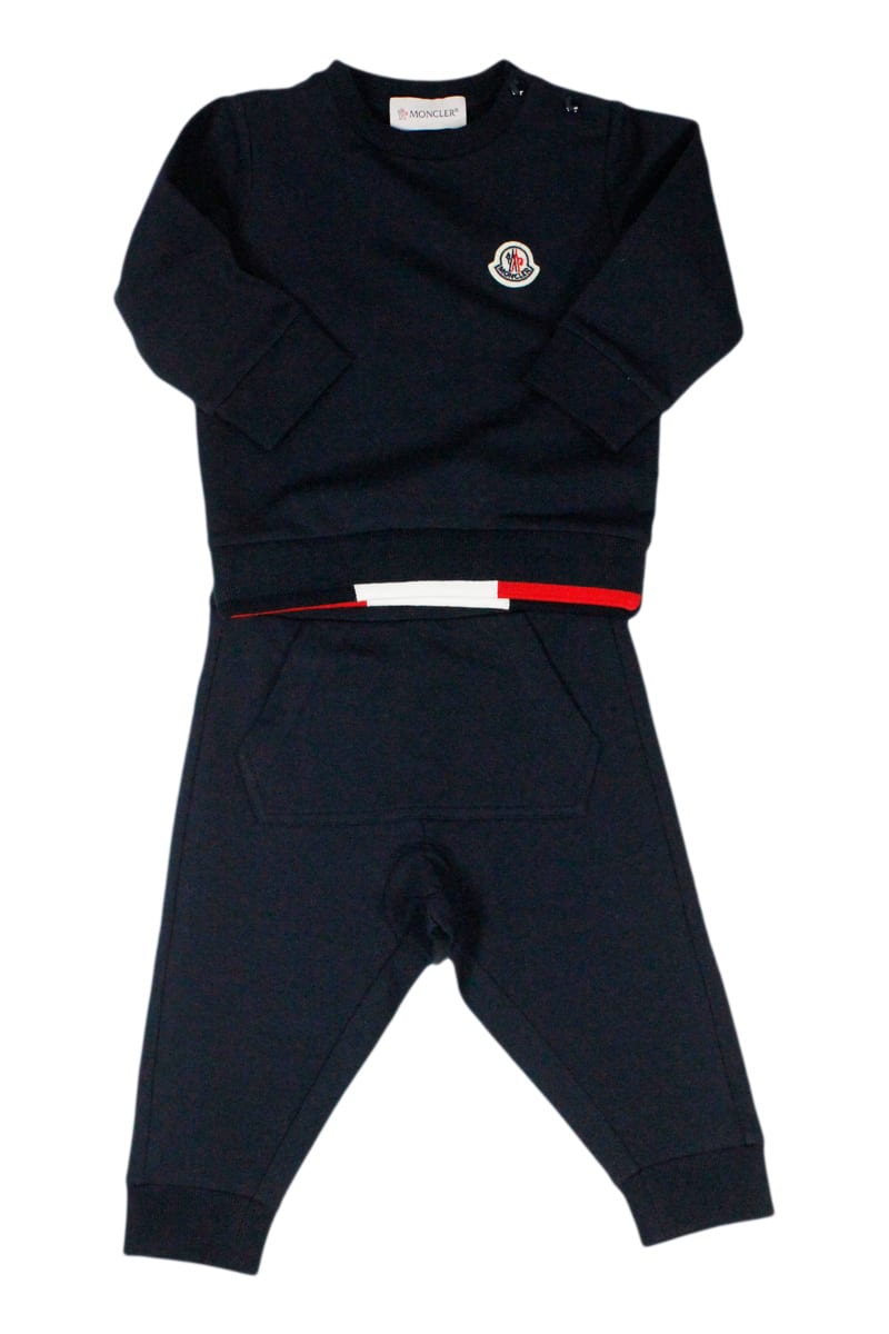 Moncler Kids' Cotton Jersey Tracksuit Consisting Of Trousers With Elastic Waist And Crewneck Sweatshirt In Blue