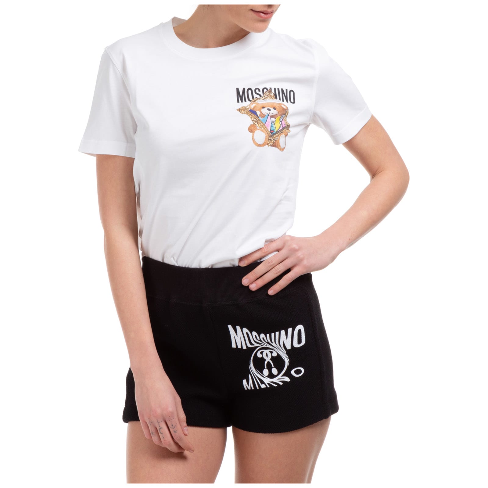 Moschino Frame Teddy Bear T-shirt In Bianco