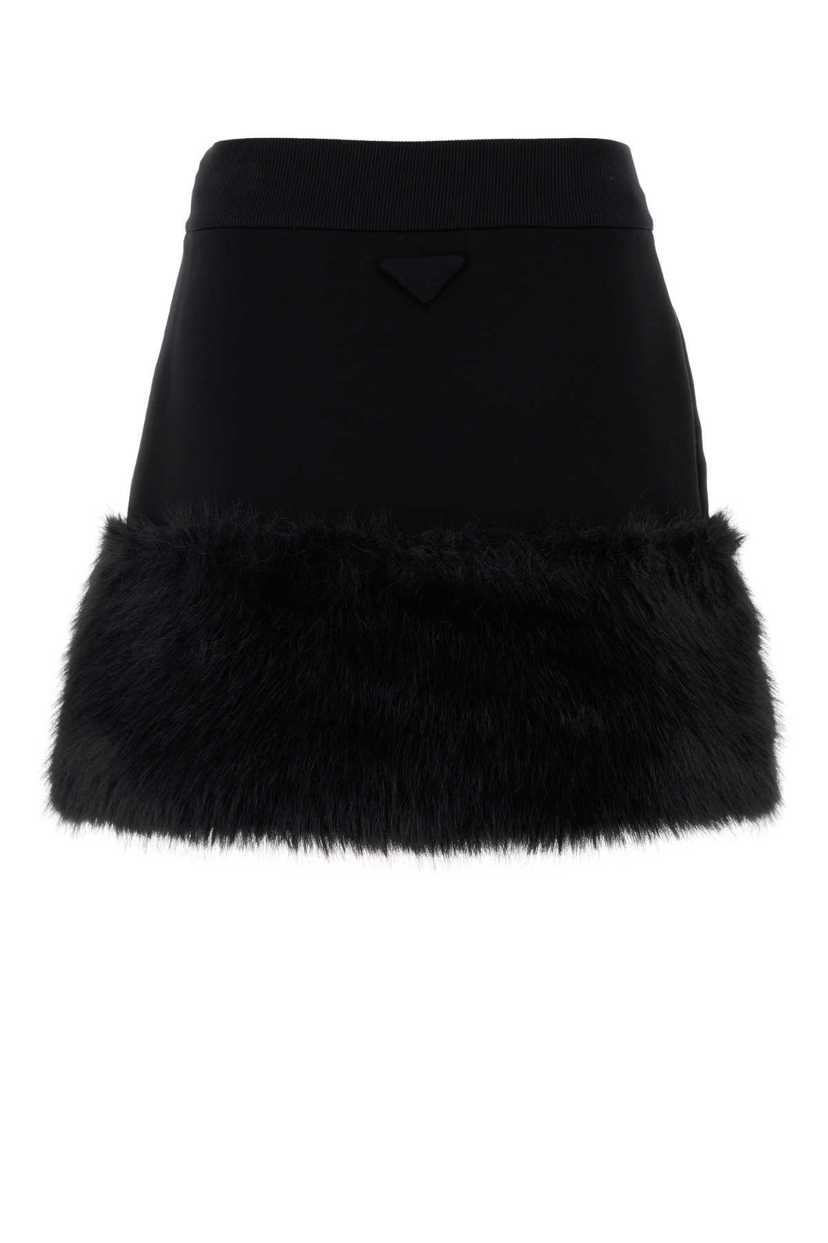 Prada High-waisted Mini Skirt With Faux Fur Trim In Nero