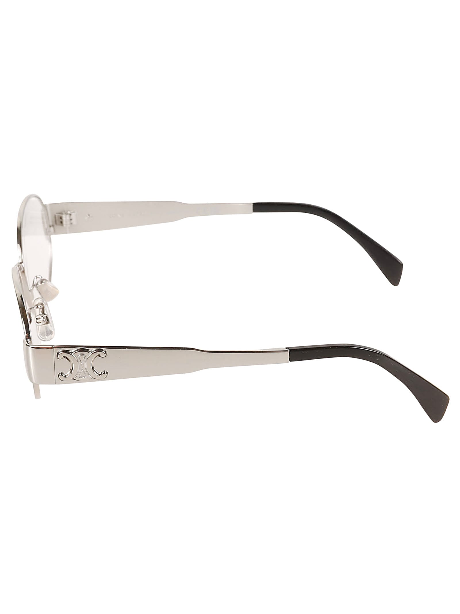 Shop Celine Logo Embossed Oval Metal Frame Glasses In 016 - Silver