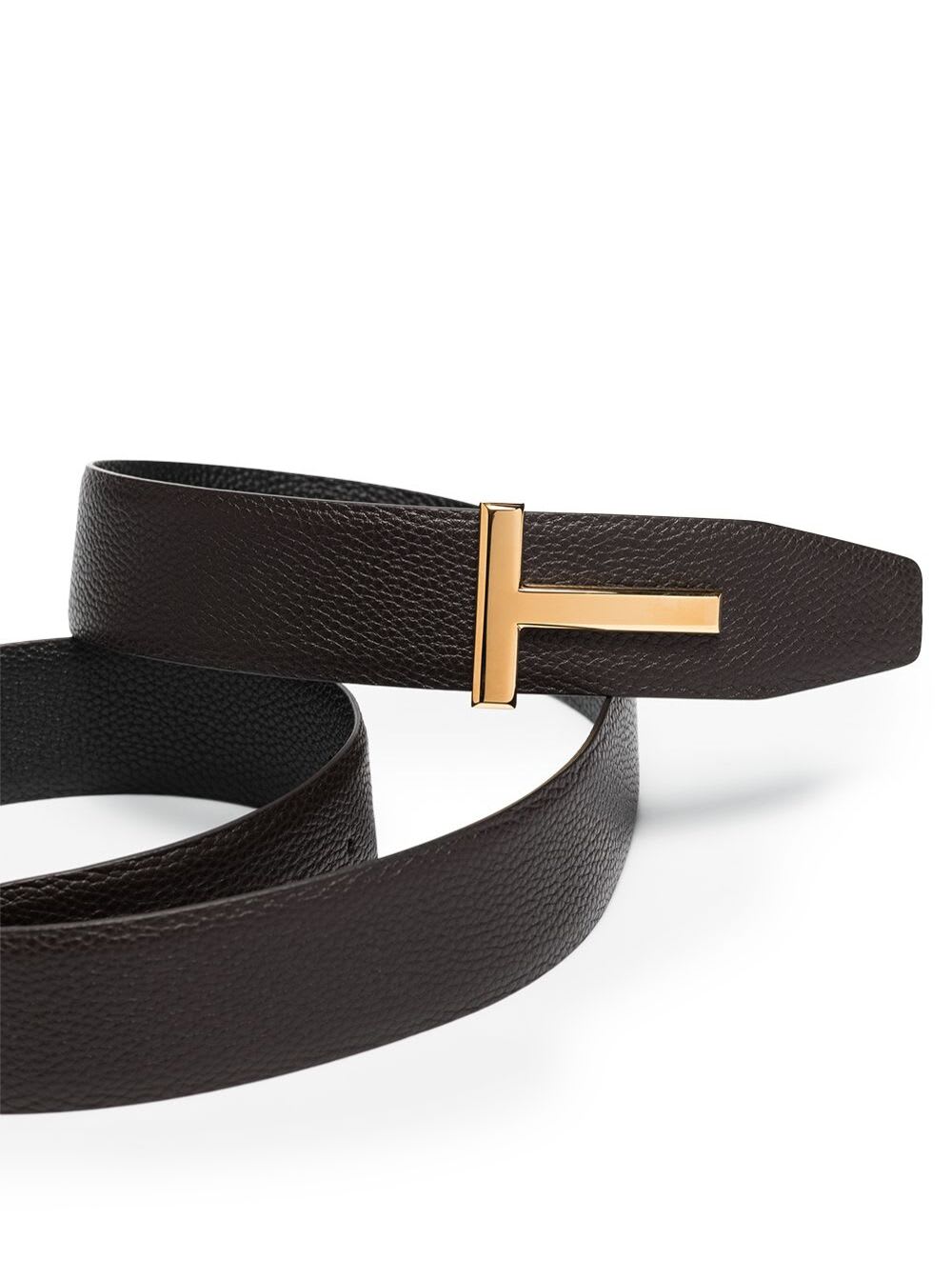 Tom Ford Mans Reversible Brown And Black Leather T Belt In Brown