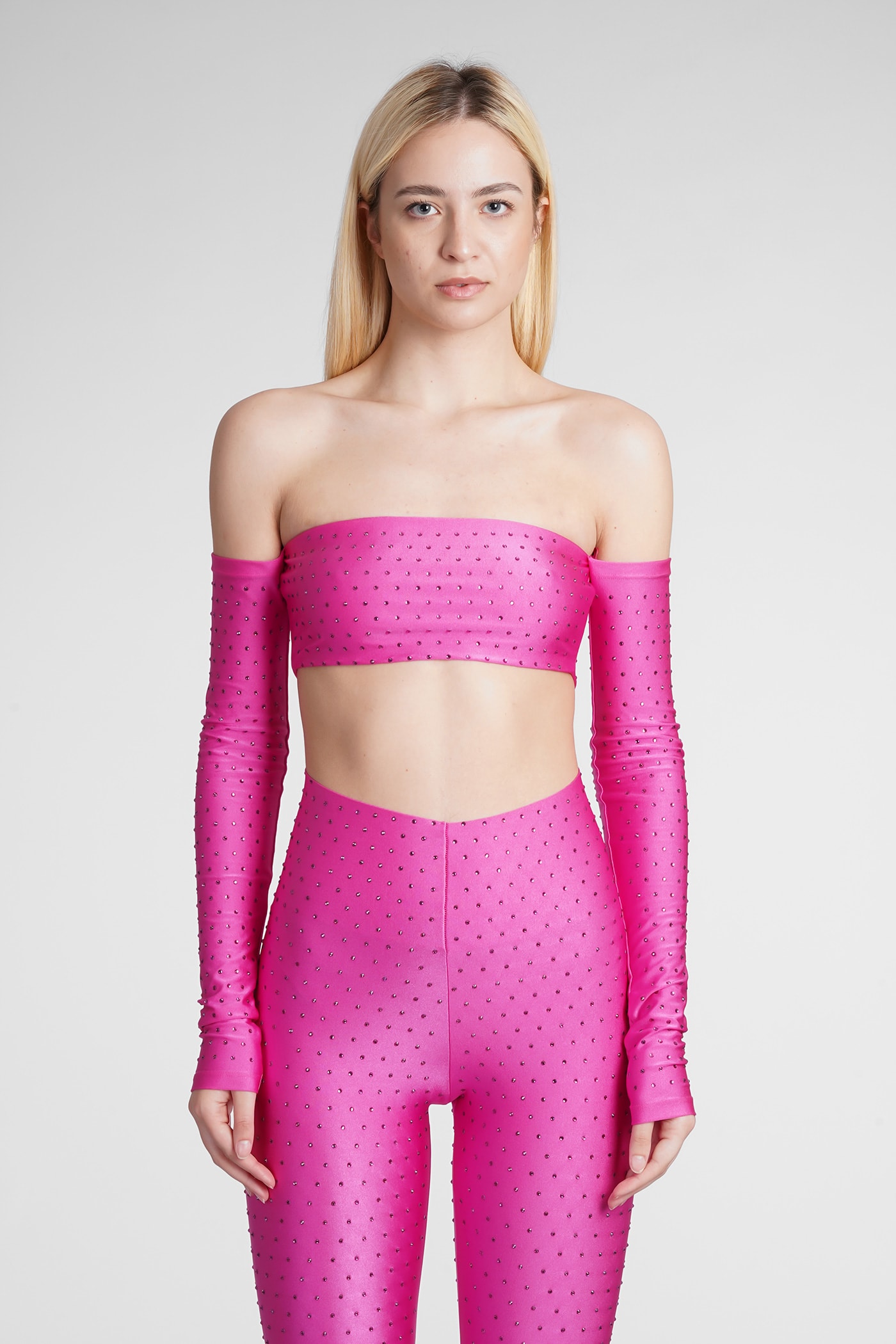 The Andamane Lexi Crystal-embellished Top In Fuxia