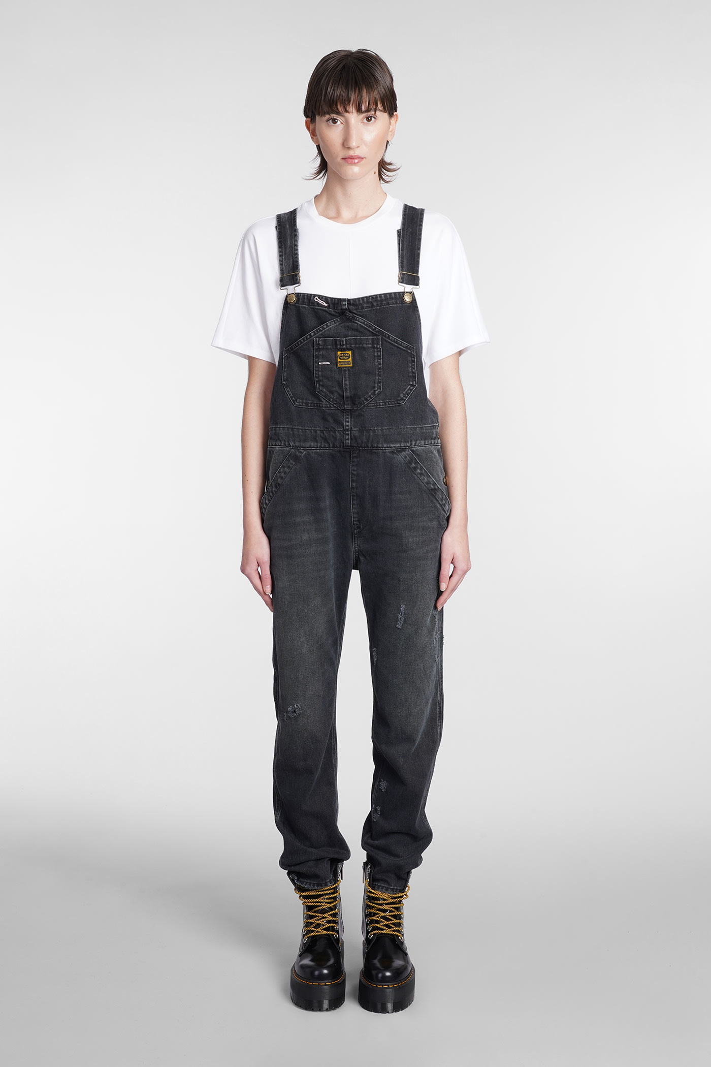Washington Dee Cee Logo-patch Denim Dungarees In Black