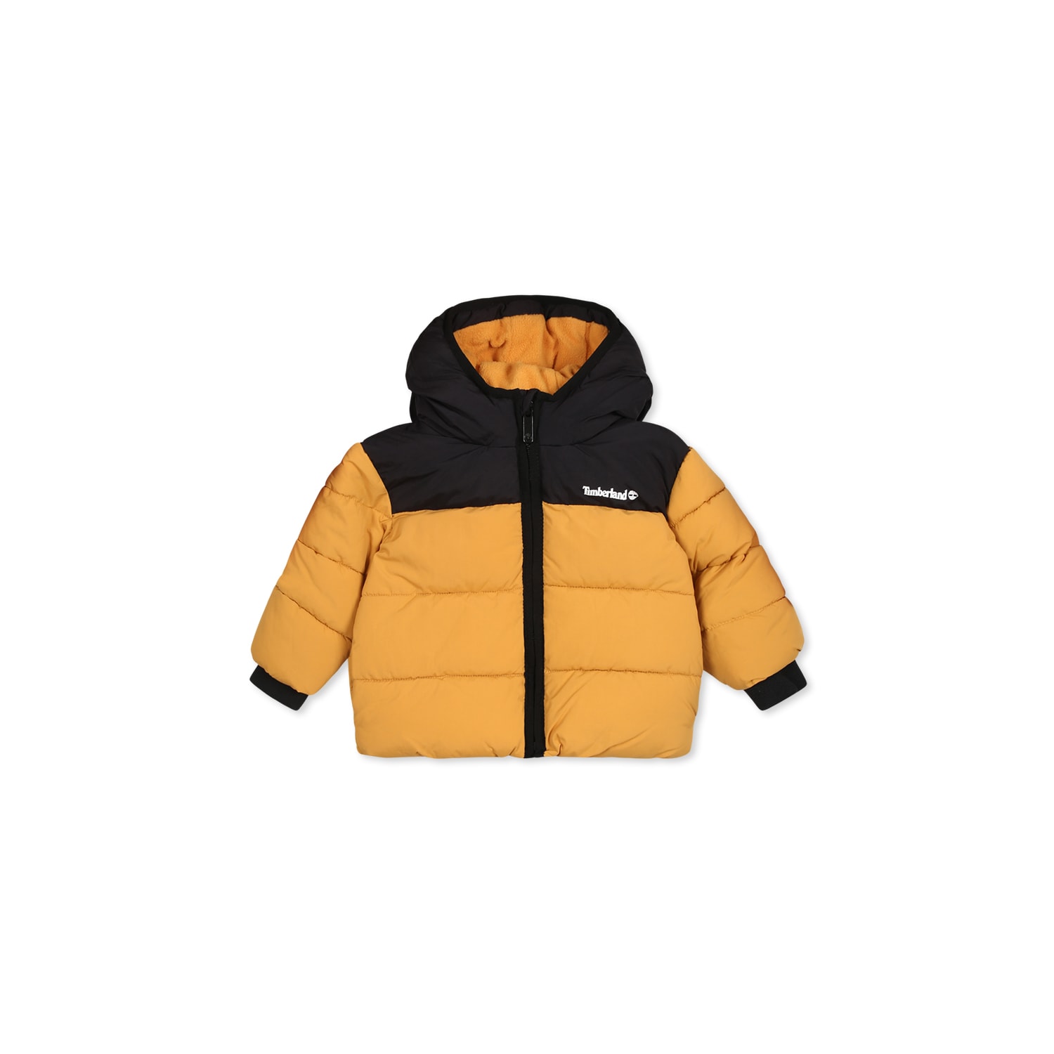 Timberland Yellow Down Jacket For Baby Boy With Logo In Yellow