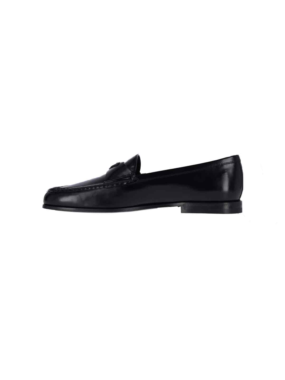 Prada Leather Loafers With Round Toe And Sole In Black