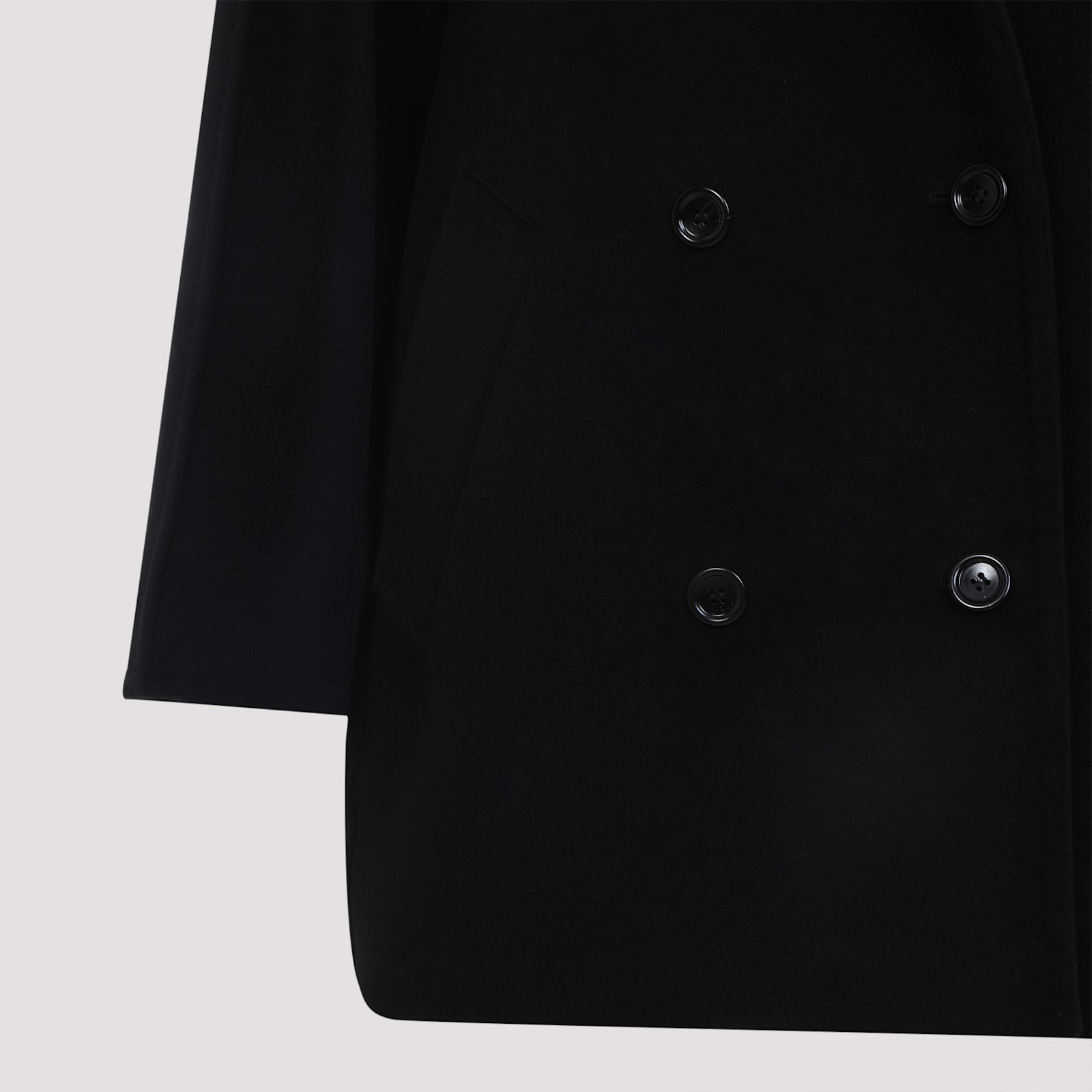 Max Mara Double-breasted Wool Cashmere Coat With Notched Collar In Black