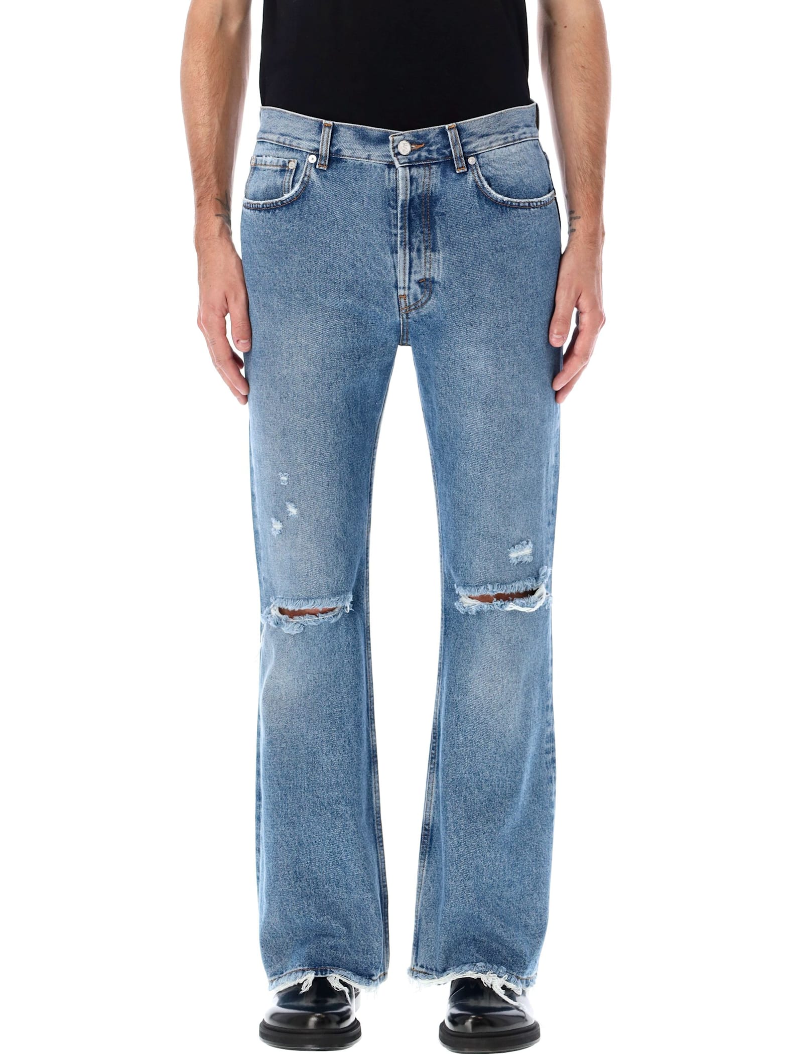 Shop Séfr Rider Cut Jeans In Trashed Mid Blue