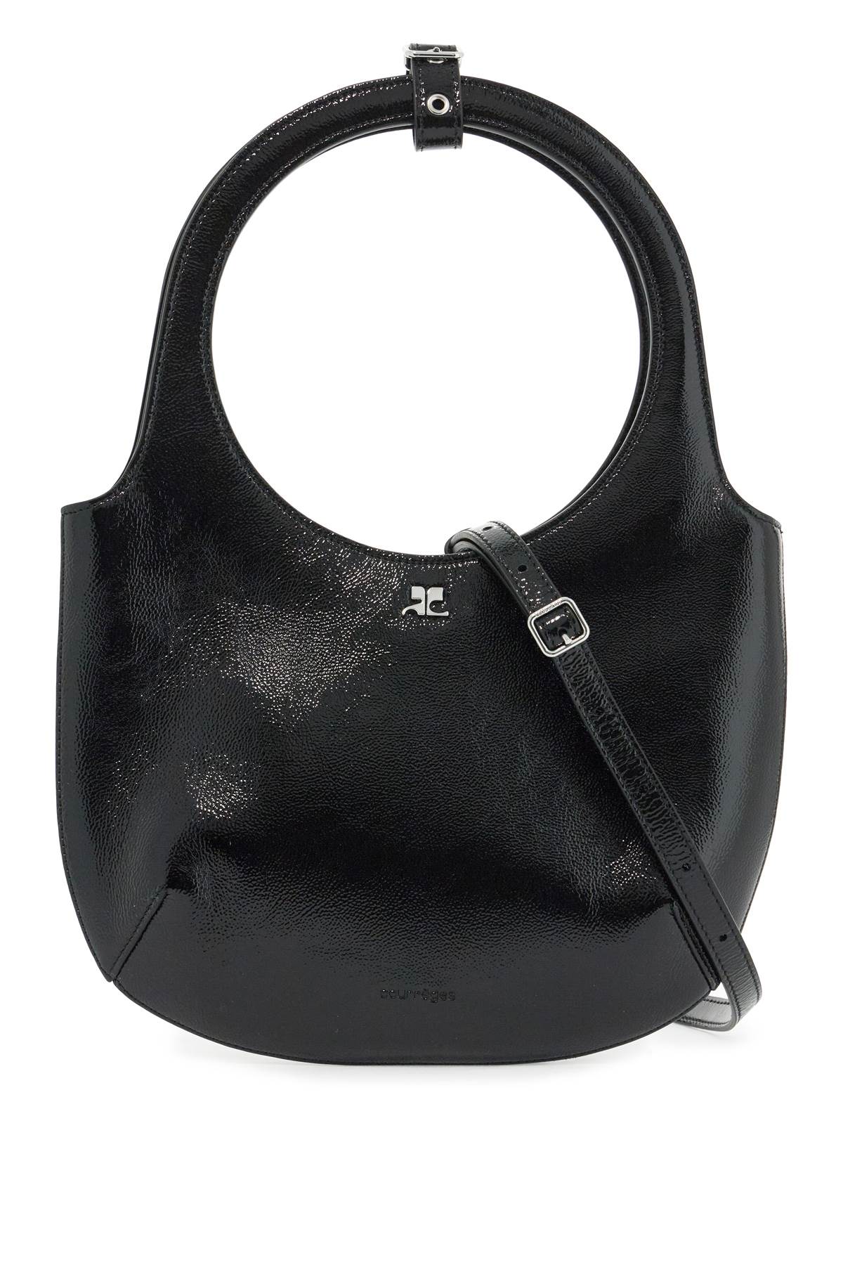 Shop Courrèges Handbag Holy In Naplack In Black (black)