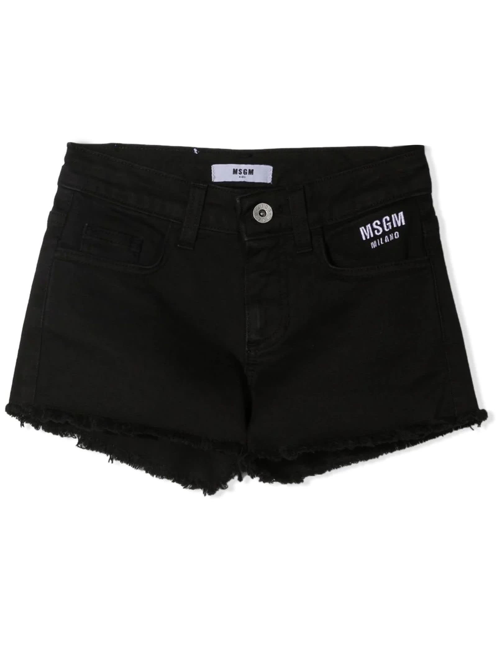MSGM Black Cotton-blend Denim Shorts