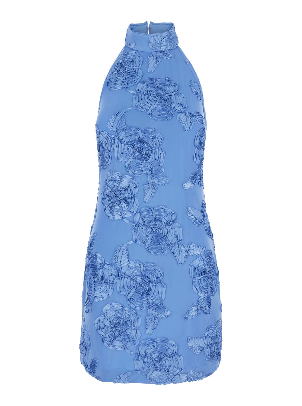 Rotate Birger Christensen Blue High Neck Dress With All-over Floral Motif In Fabric Woman In Blue