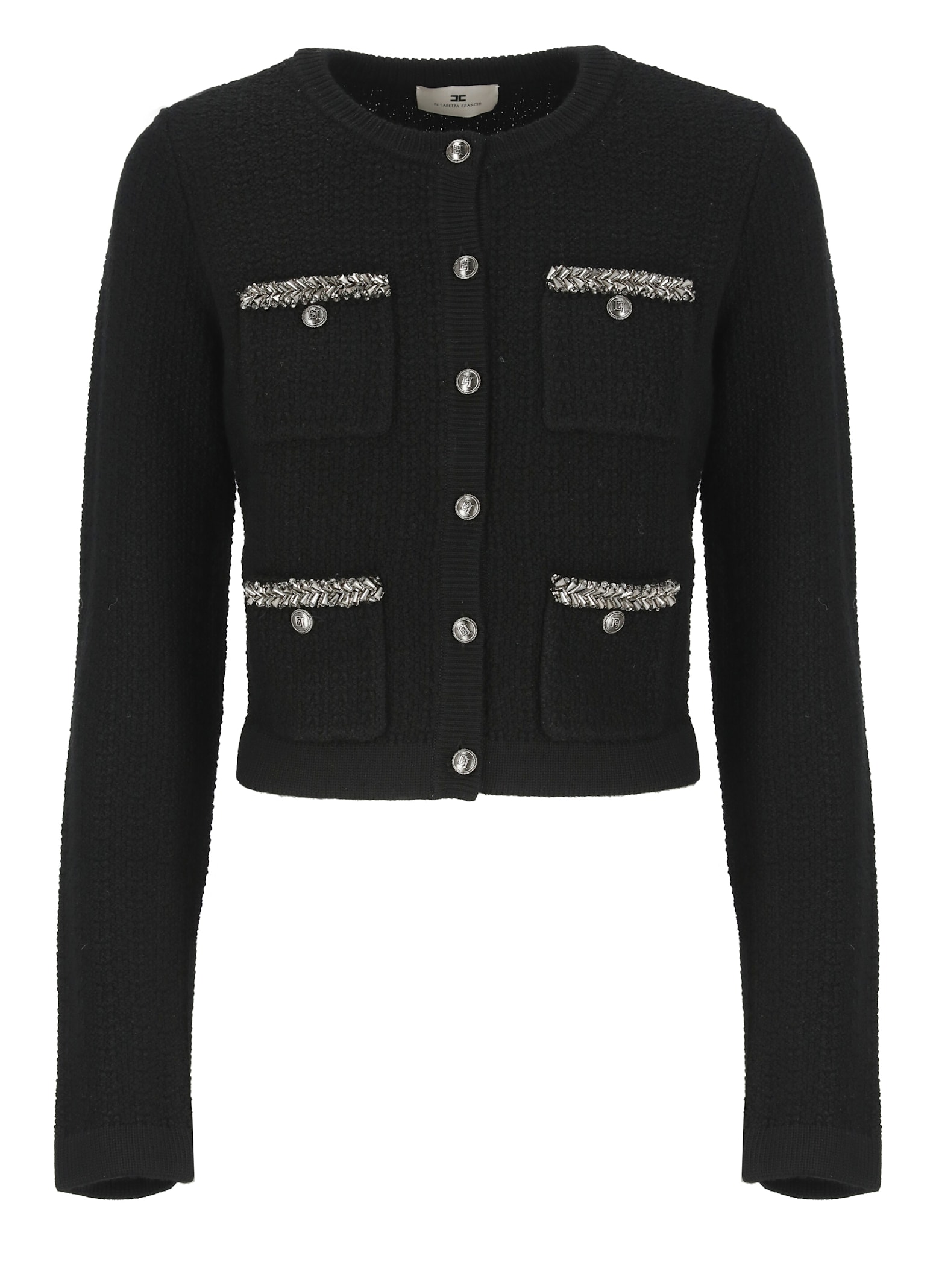 Shop Elisabetta Franchi Wool Cardigan In Black