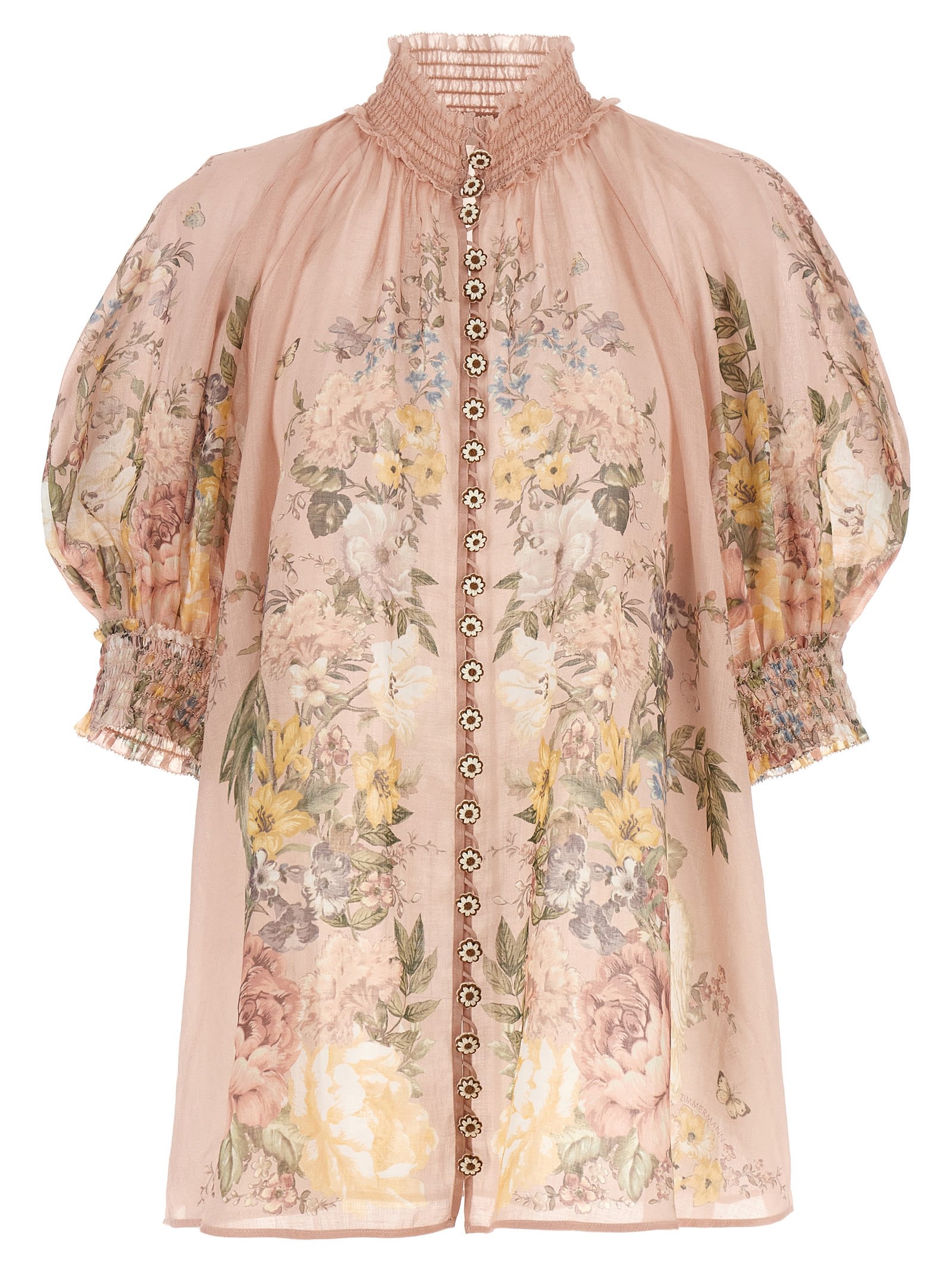 Shop Zimmermann Waverly Short Sleeve Shirt In Pink