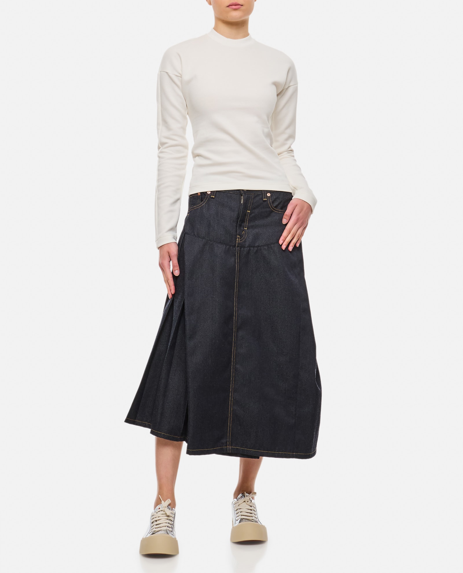 Shop Junya Watanabe Denim Long Skirt Levis Collab In Blue