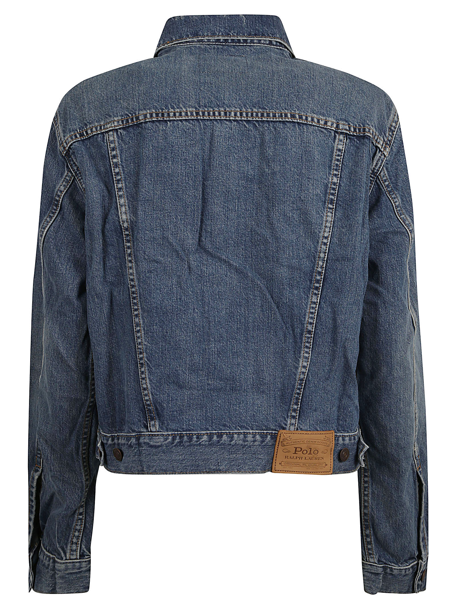 Shop Ralph Lauren Logo Patched Denim Buttoned Jacket In Meuse Wash