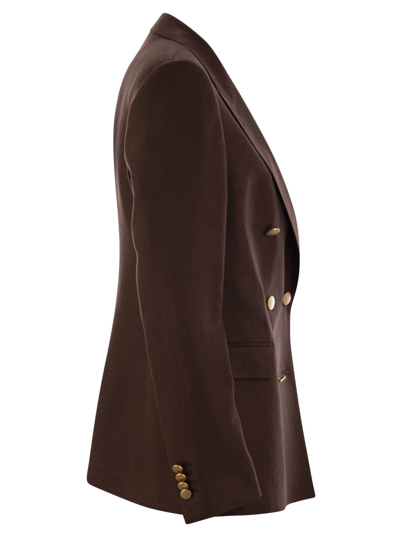 Tagliatore Double-breasted Brown Jacket In Linen Women In Brown