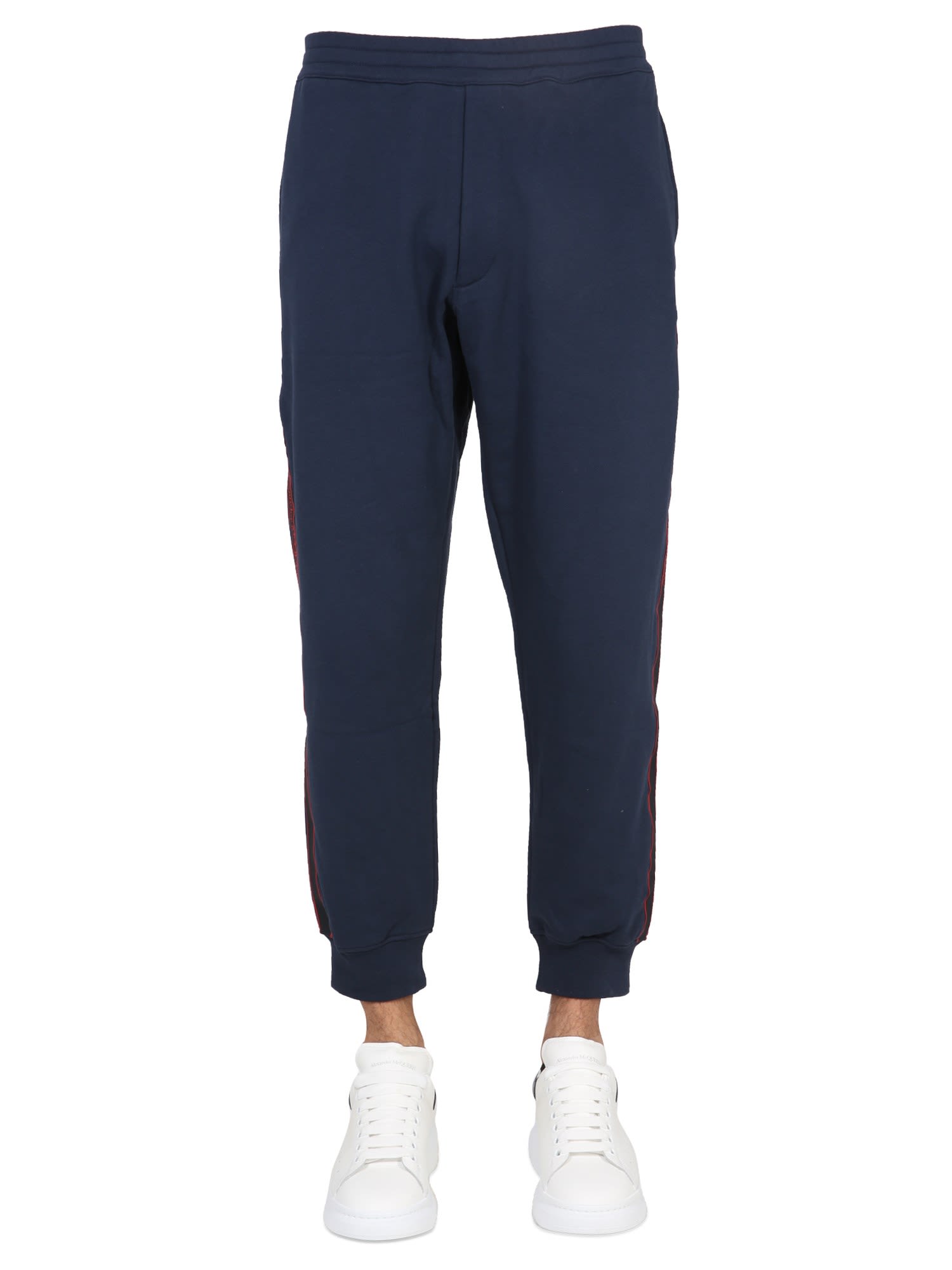 Alexander Mcqueen Jogging Pants With Selvedge Logo Band In Blue | ModeSens