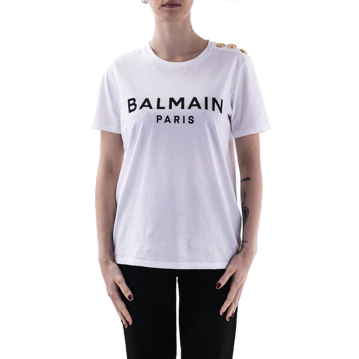 Balmain Cotton T-shirt In White - Black