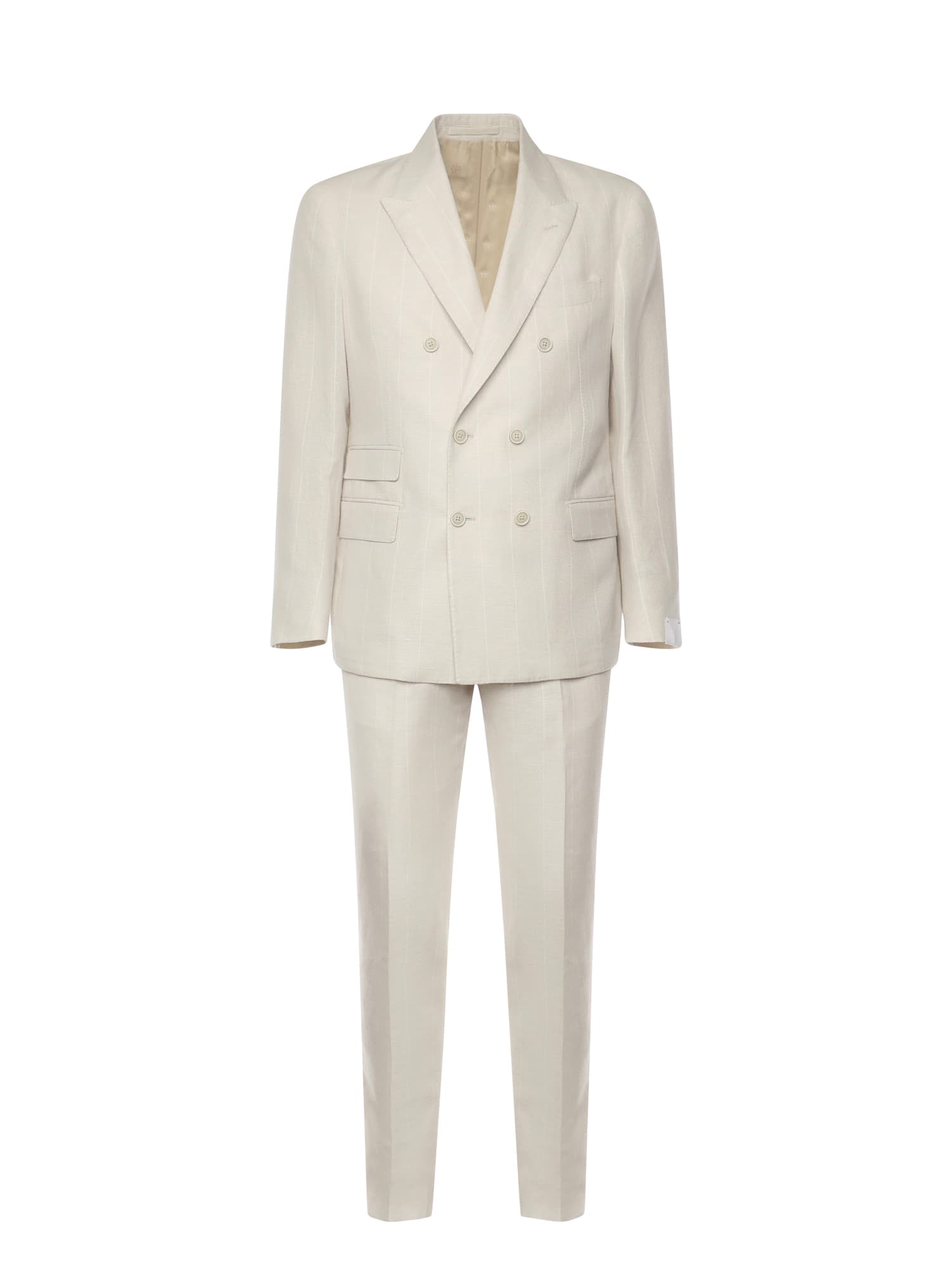 Eleventy Double-breasted Suit With Pleats In Neutral