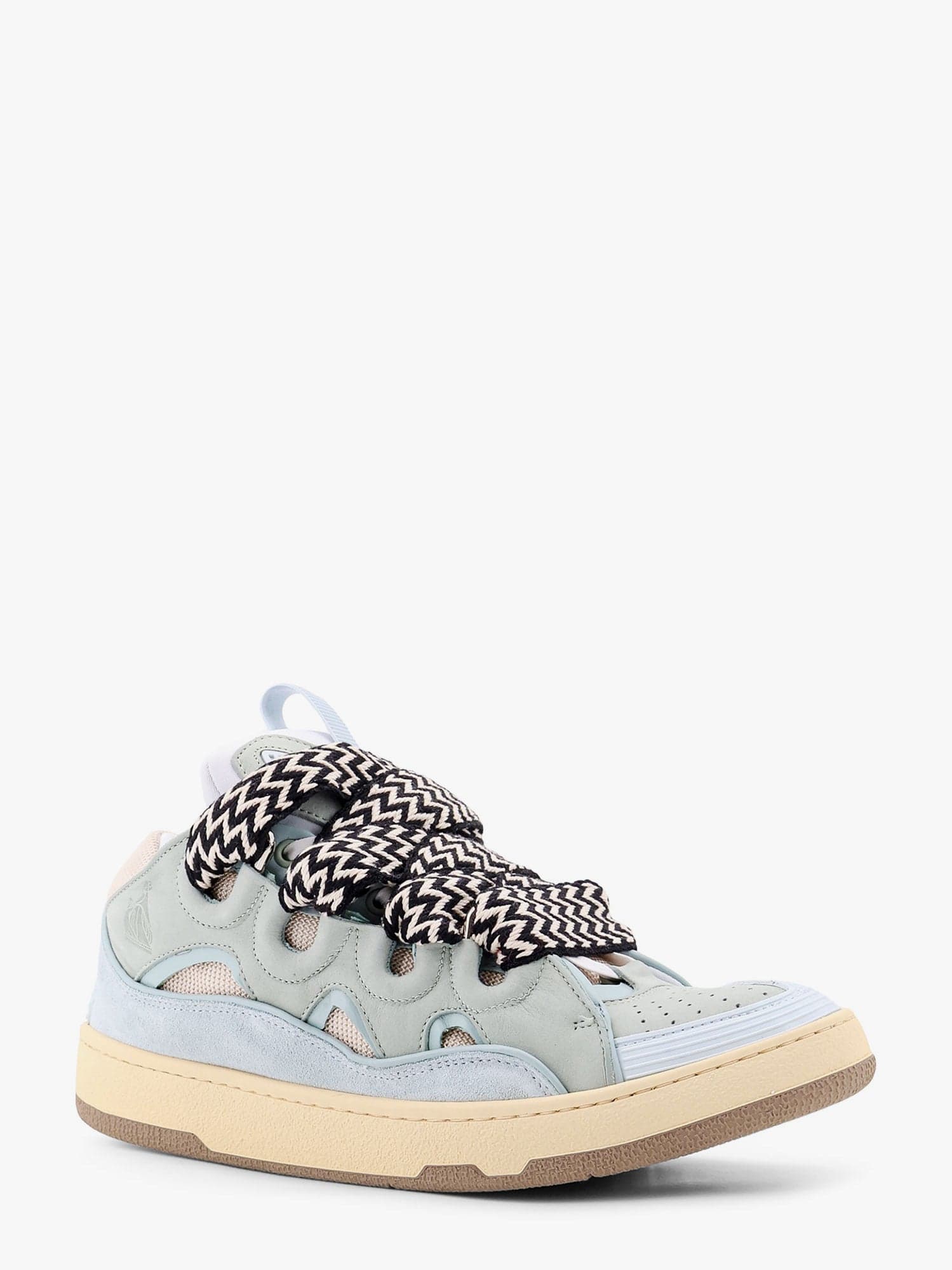 Shop Lanvin Curb Leather, Suede And Mesh Sneakers In Blue