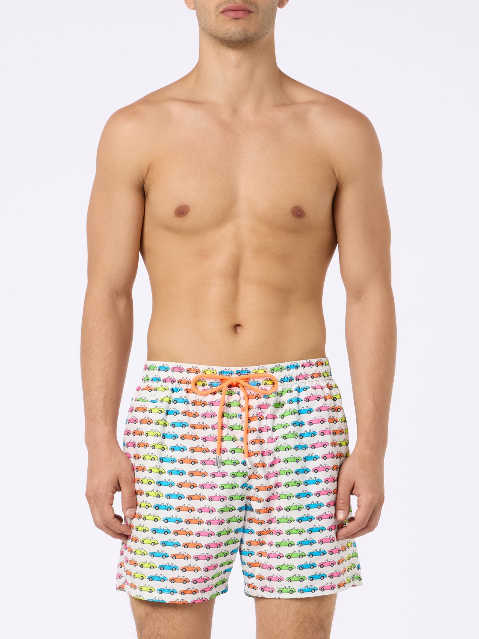 Mc2 Saint Barth Lightweight Fabric Swim Boxer Shorts With Print In White