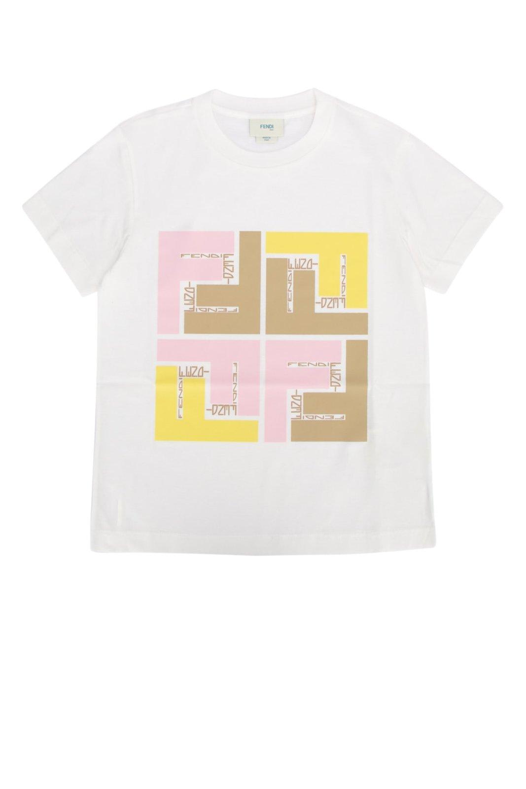 Shop Fendi Logo Printed Crewneck T-shirt In Gesso/confetto
